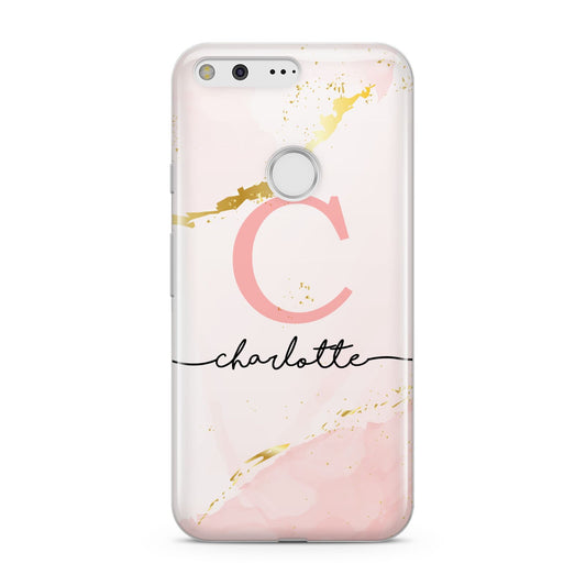 Initial Pink Gold Watercolour Custom Marble Google Pixel Case