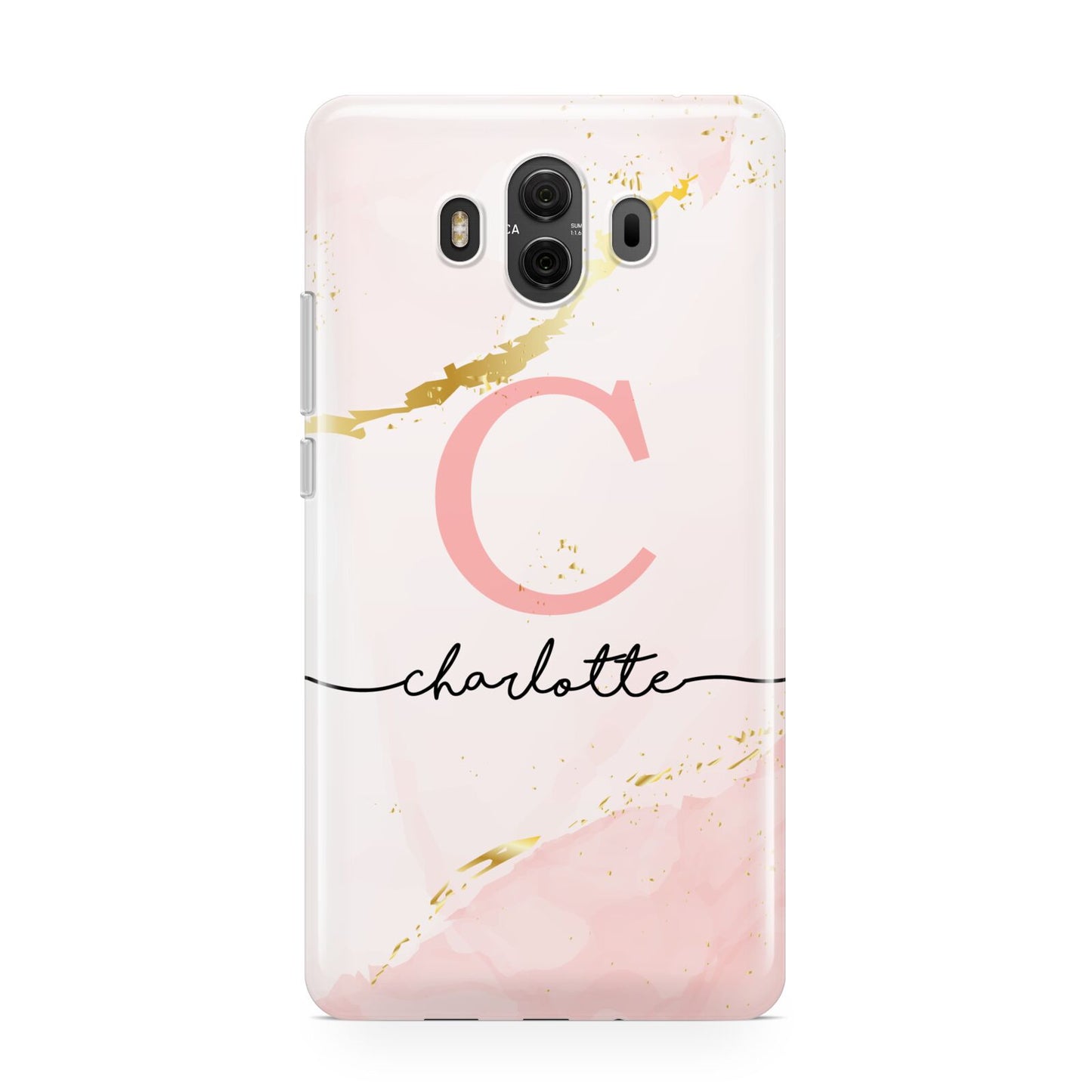 Initial Pink Gold Watercolour Custom Marble Huawei Mate 10 Protective Phone Case