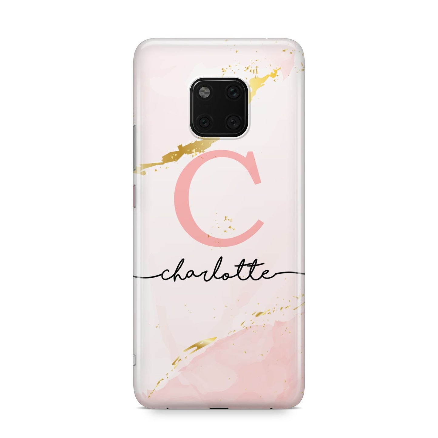 Initial Pink Gold Watercolour Custom Marble Huawei Mate 20 Pro Phone Case