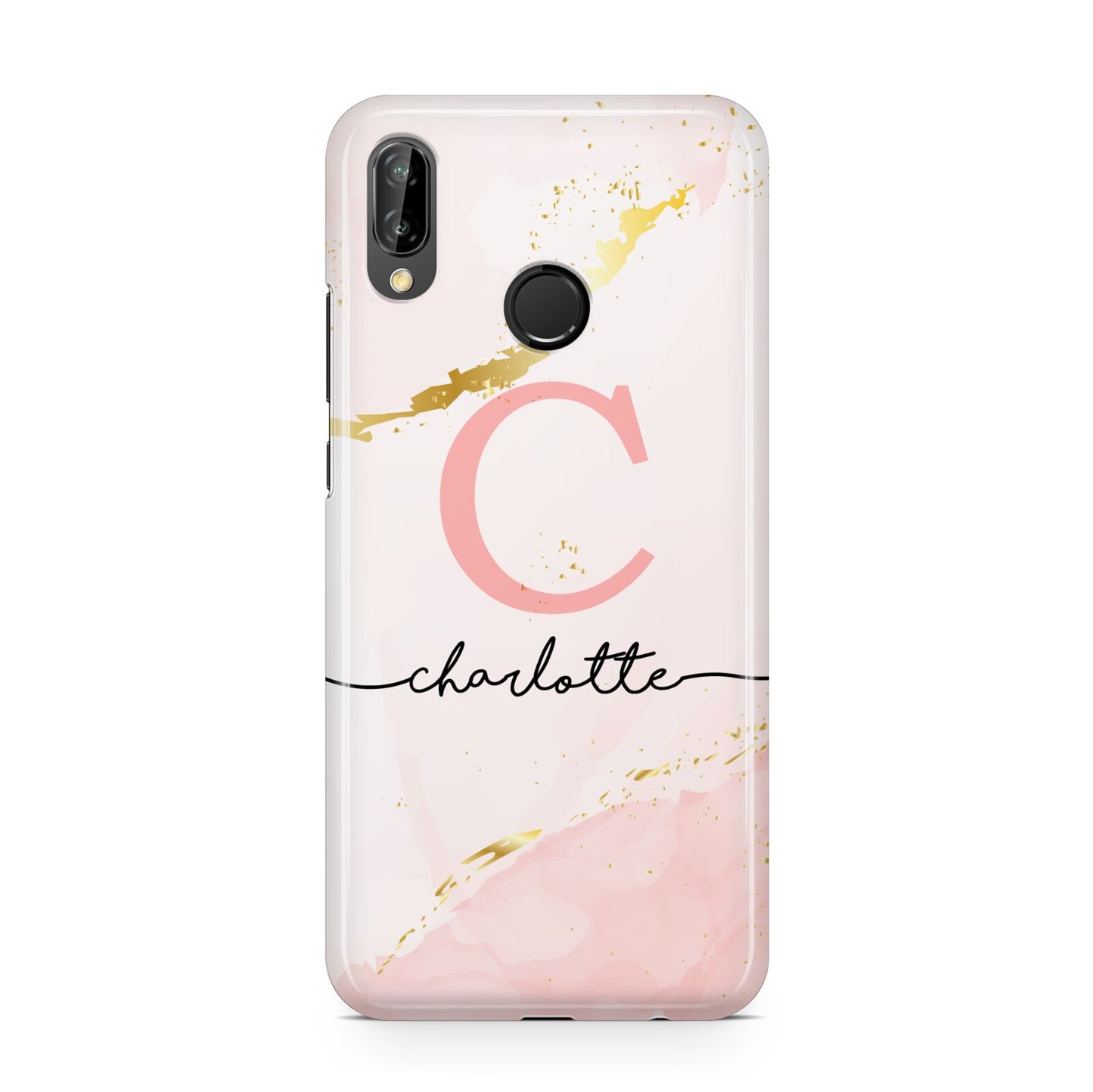 Initial Pink Gold Watercolour Custom Marble Huawei P20 Lite Phone Case