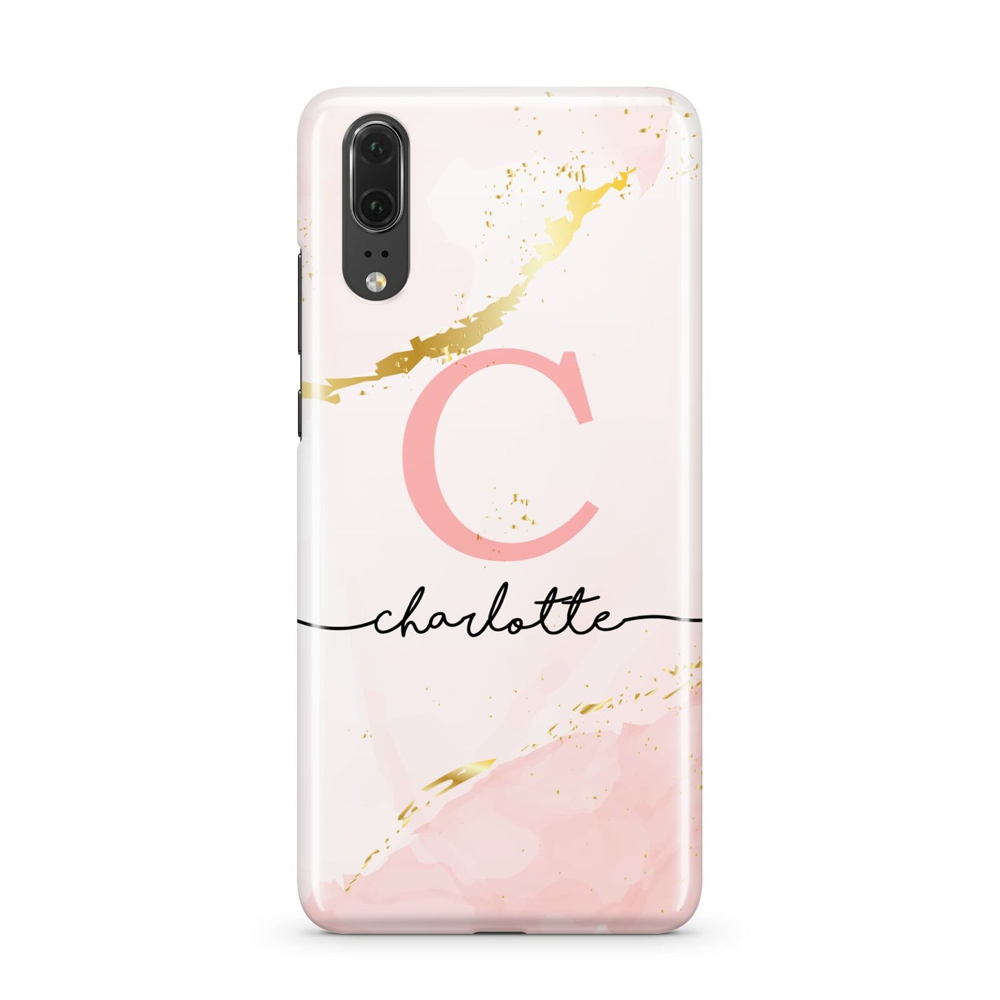 Initial Pink Gold Watercolour Custom Marble Huawei P20 Phone Case