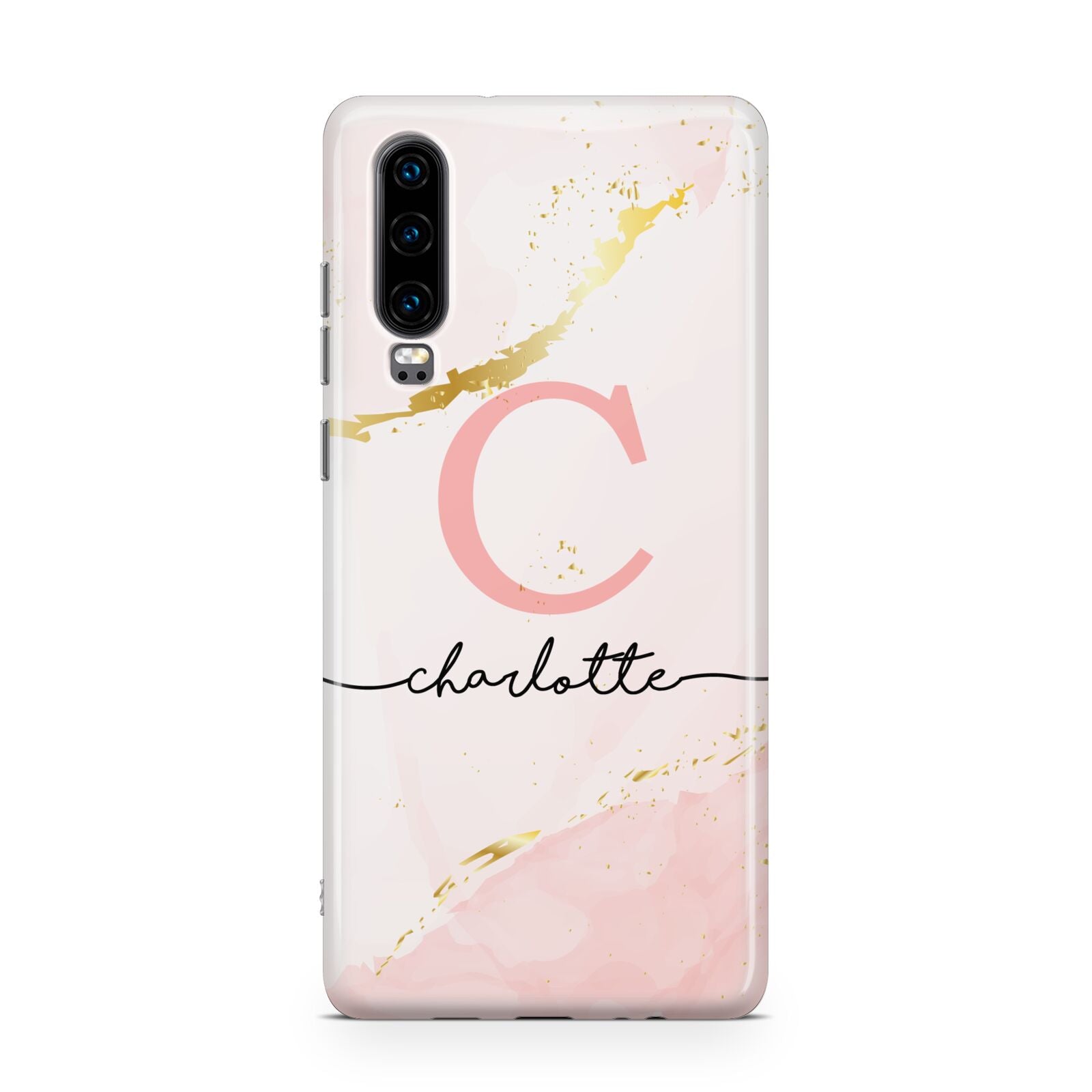 Initial Pink Gold Watercolour Custom Marble Huawei P30 Phone Case