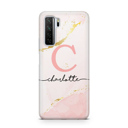 Initial Pink Gold Watercolour Custom Marble Huawei P40 Lite 5G Phone Case