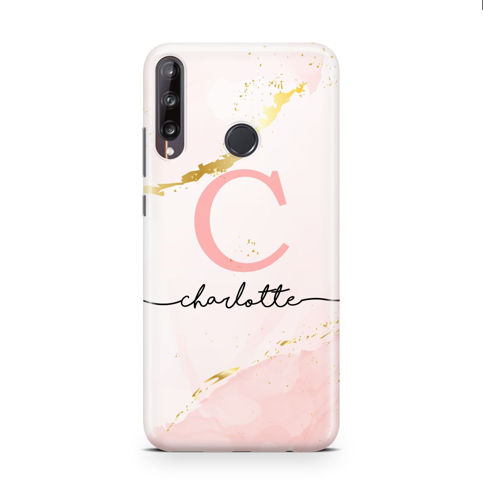 Initial Pink Gold Watercolour Custom Marble Huawei P40 Lite E Phone Case