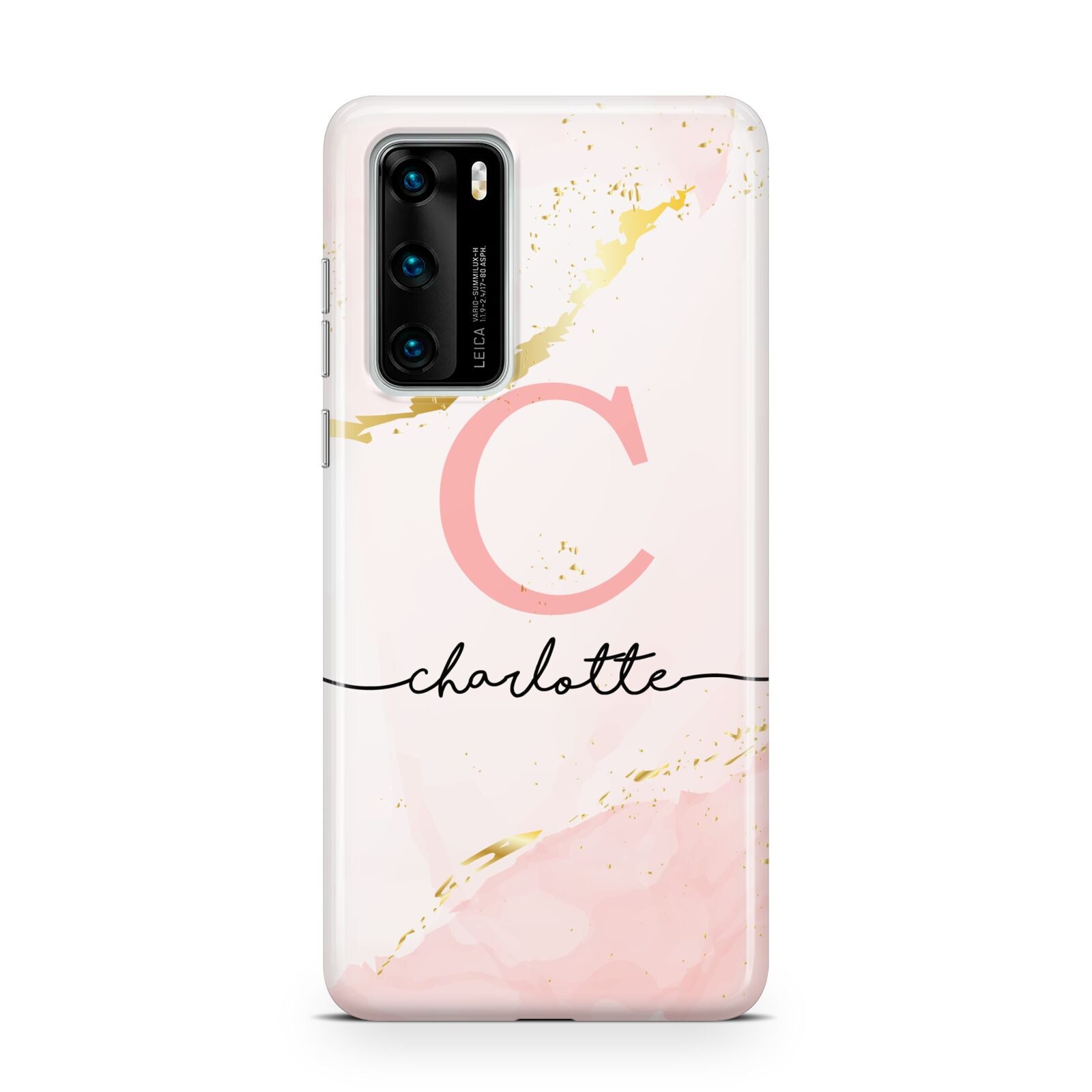 Initial Pink Gold Watercolour Custom Marble Huawei P40 Phone Case