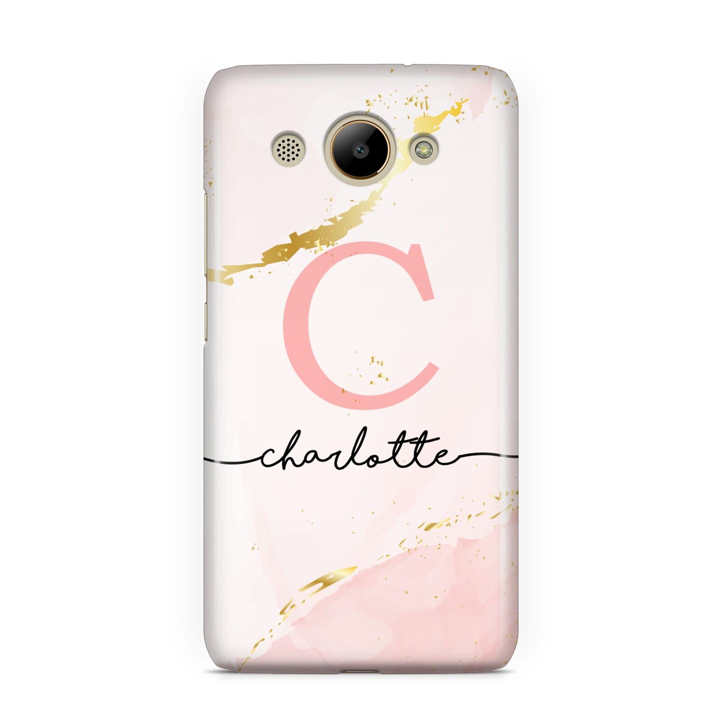 Initial Pink Gold Watercolour Custom Marble Huawei Y3 2017