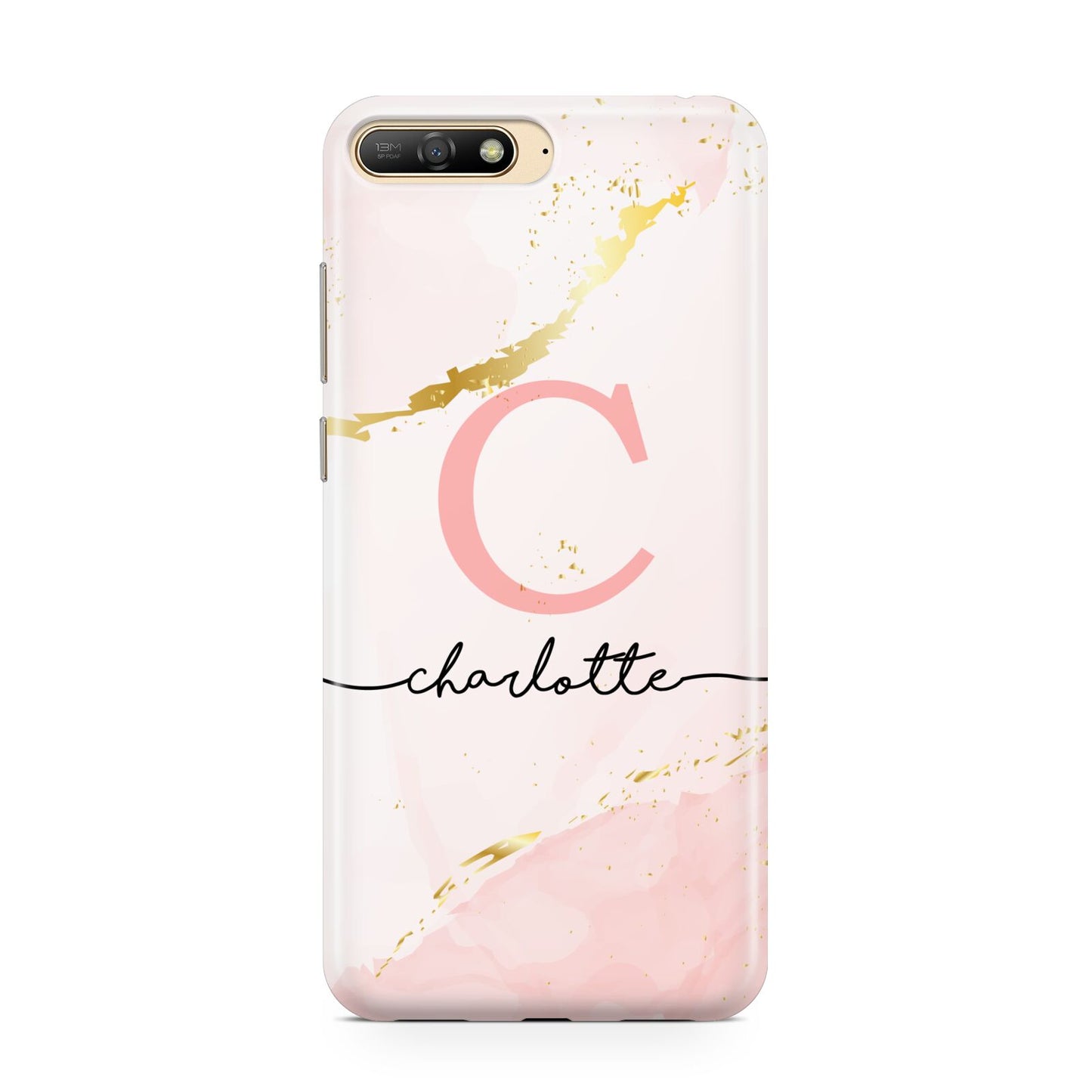 Initial Pink Gold Watercolour Custom Marble Huawei Y6 2018