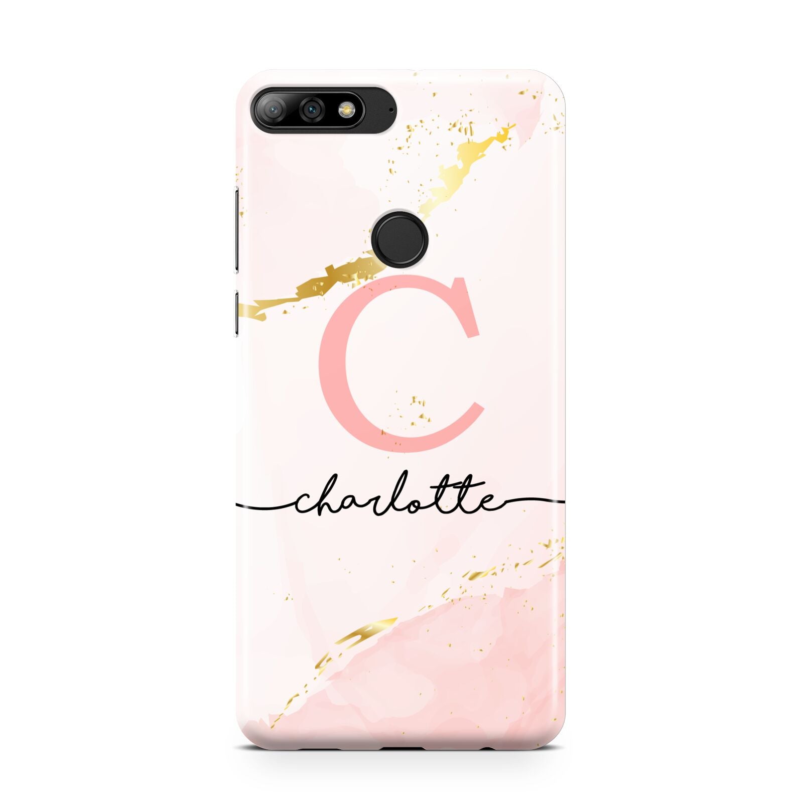 Initial Pink Gold Watercolour Custom Marble Huawei Y7 2018