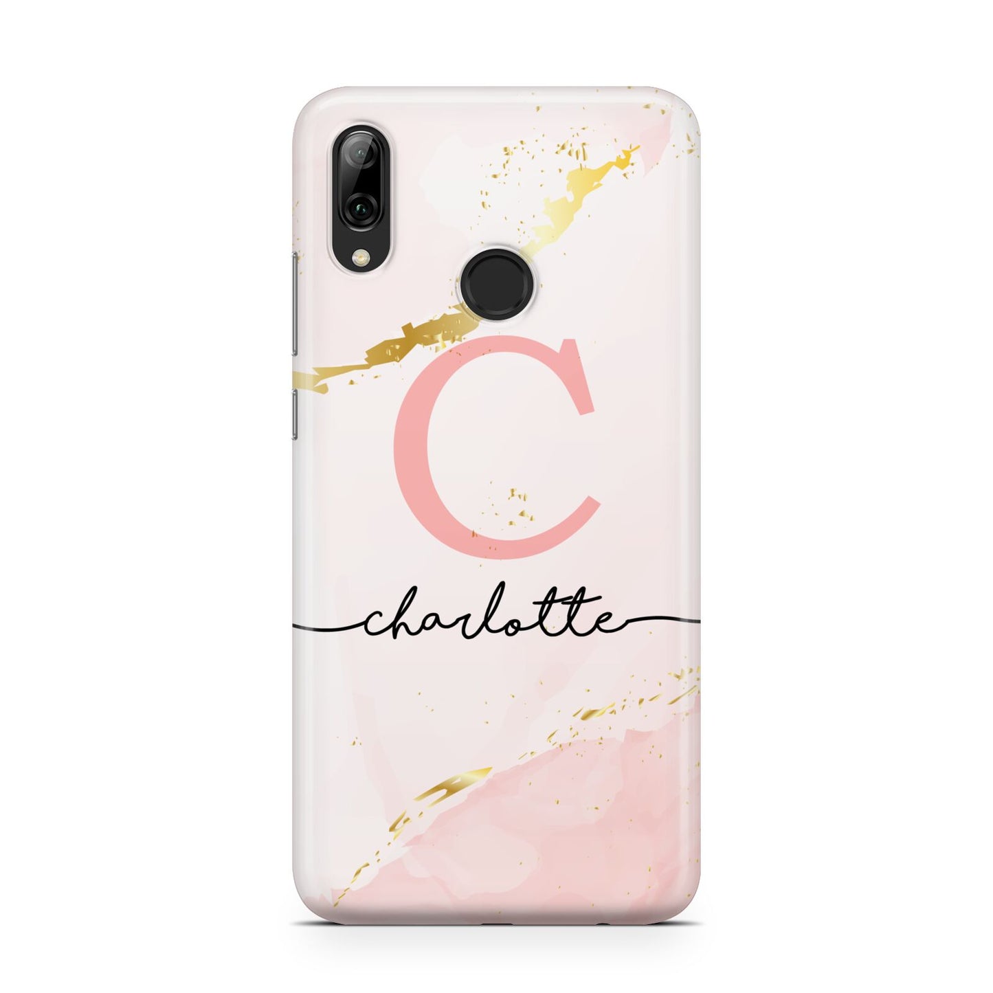 Initial Pink Gold Watercolour Custom Marble Huawei Y7 2019