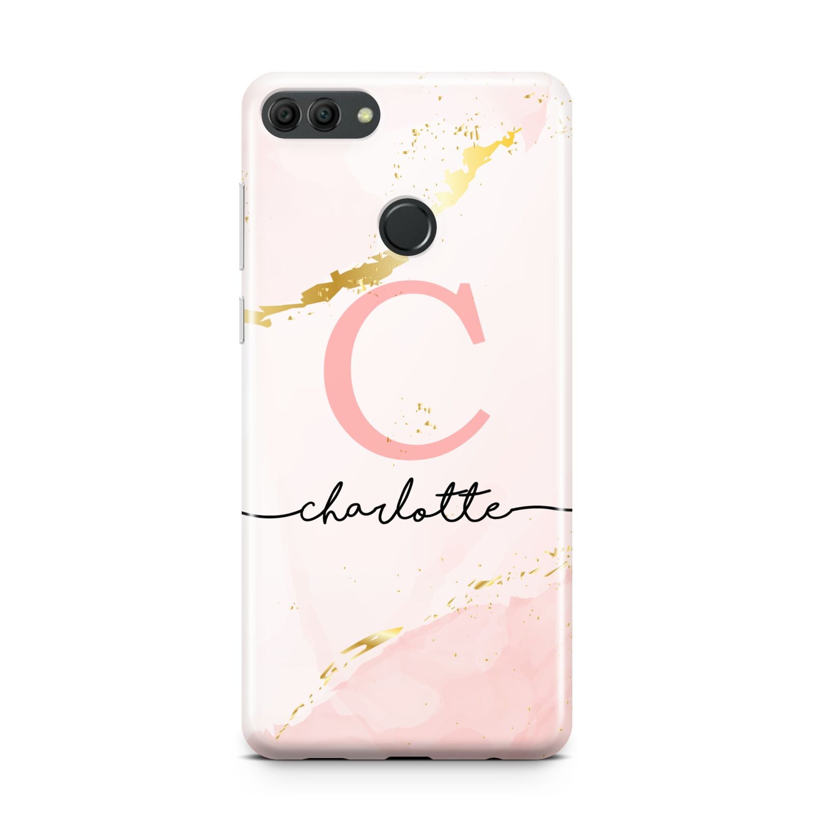 Initial Pink Gold Watercolour Custom Marble Huawei Y9 2018