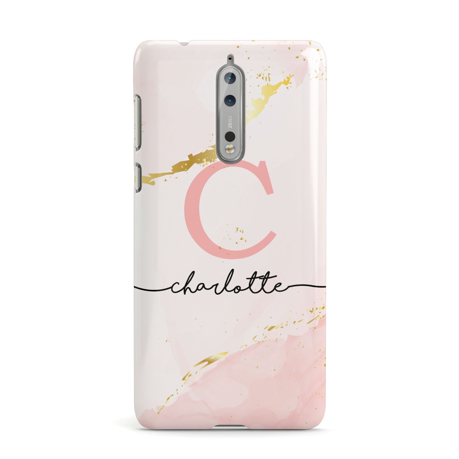 Initial Pink Gold Watercolour Custom Marble Nokia Case