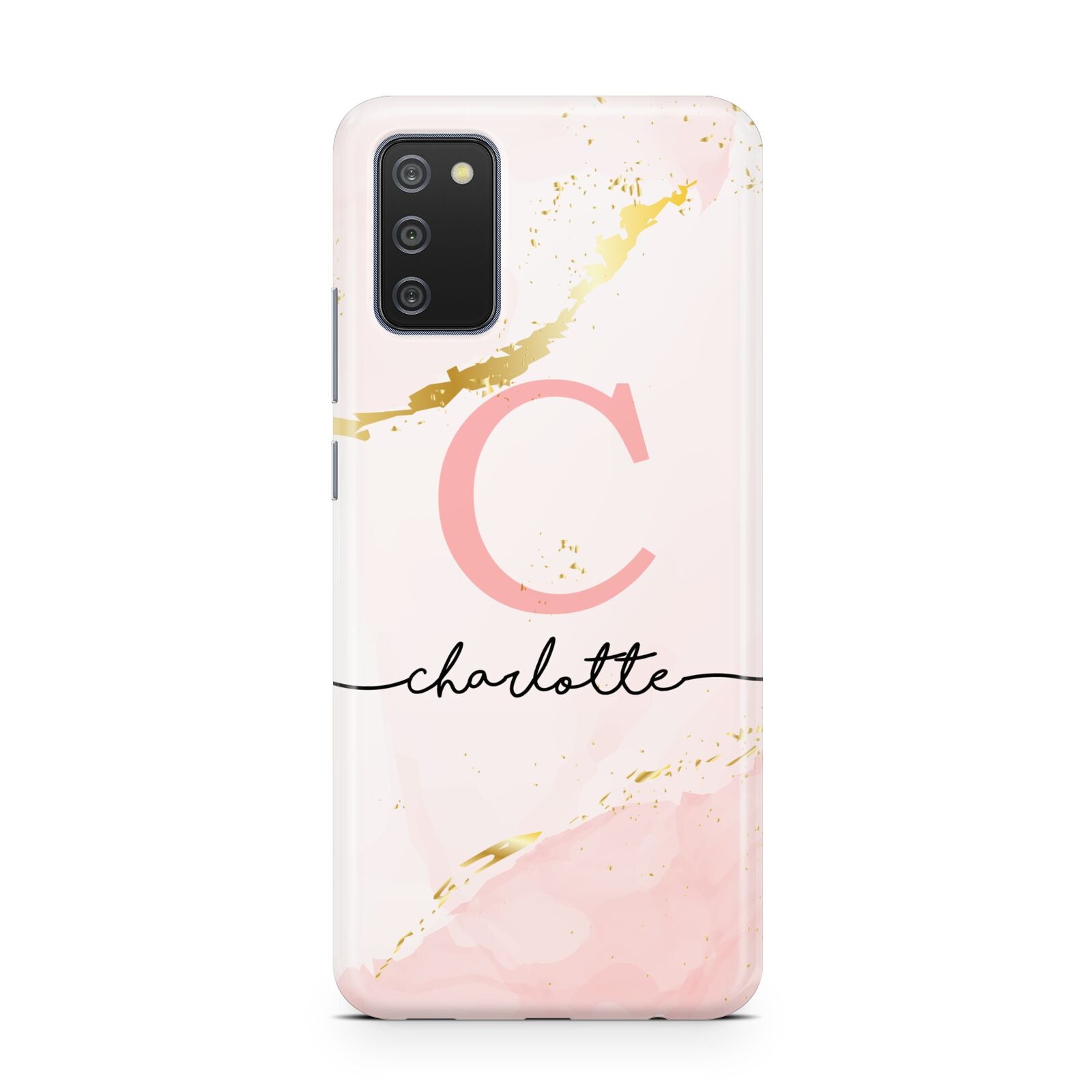 Initial Pink Gold Watercolour Custom Marble Samsung A02s Case