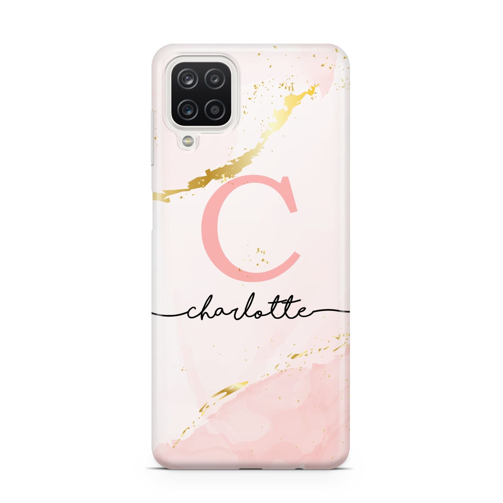 Initial Pink Gold Watercolour Custom Marble Samsung A12 Case