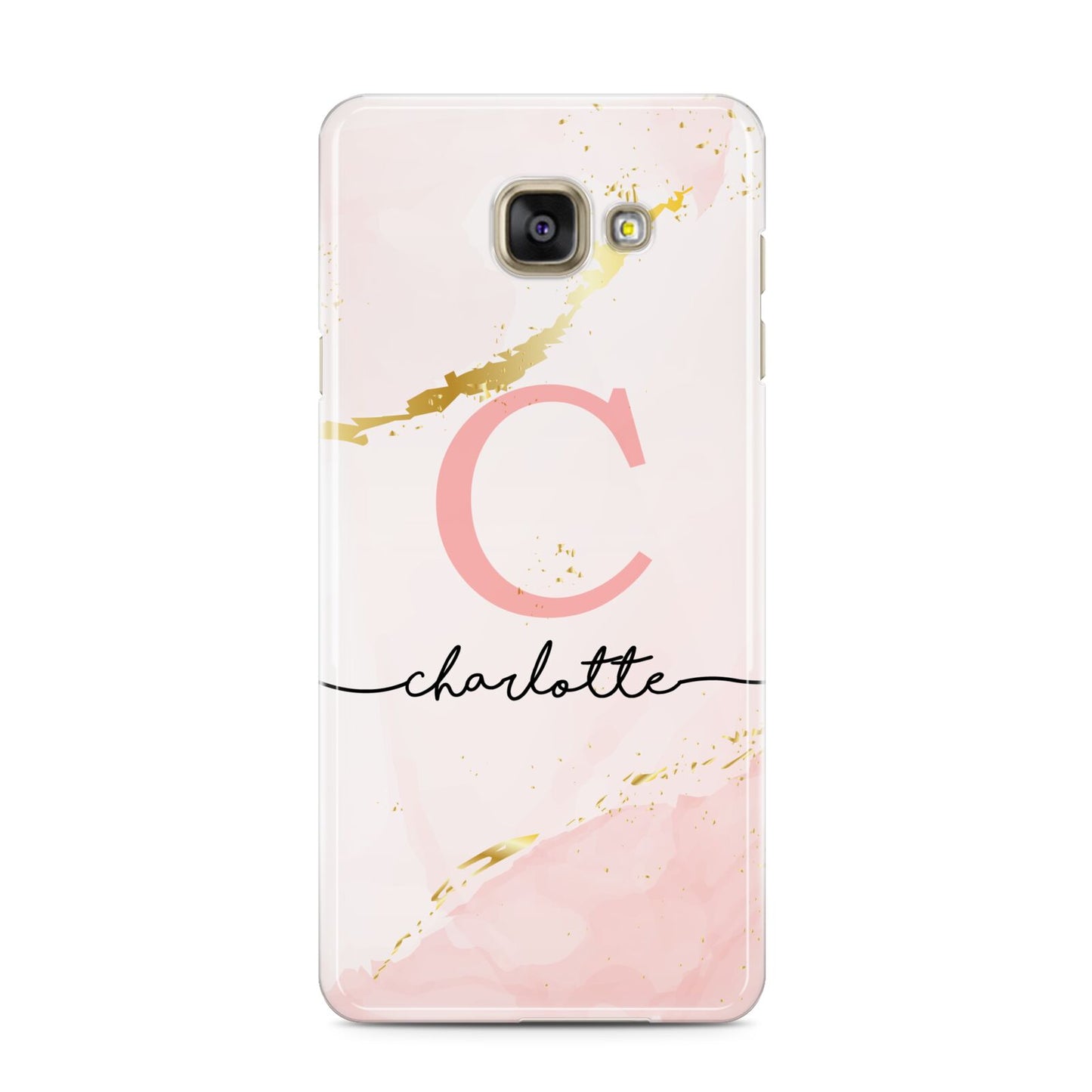 Initial Pink Gold Watercolour Custom Marble Samsung Galaxy A3 2016 Case on gold phone