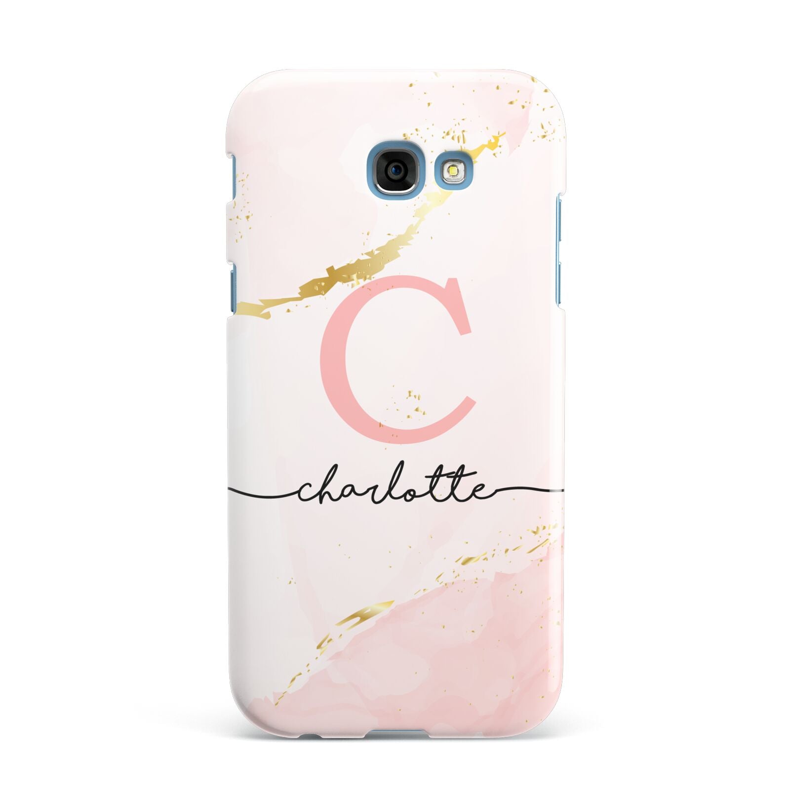 Initial Pink Gold Watercolour Custom Marble Samsung Galaxy A7 2017 Case