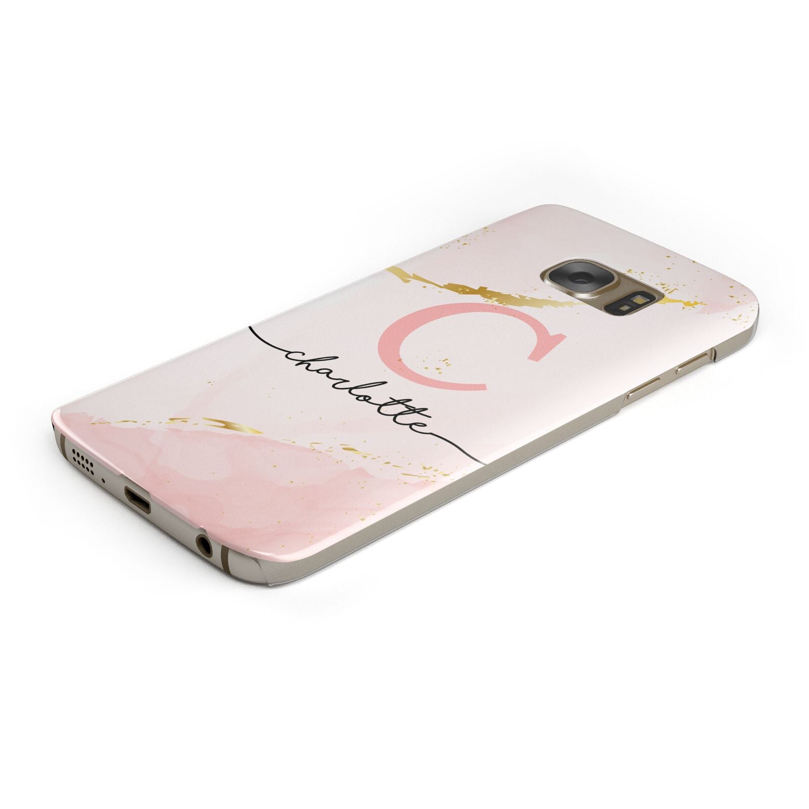 Initial Pink Gold Watercolour Custom Marble Samsung Galaxy Case Bottom Cutout