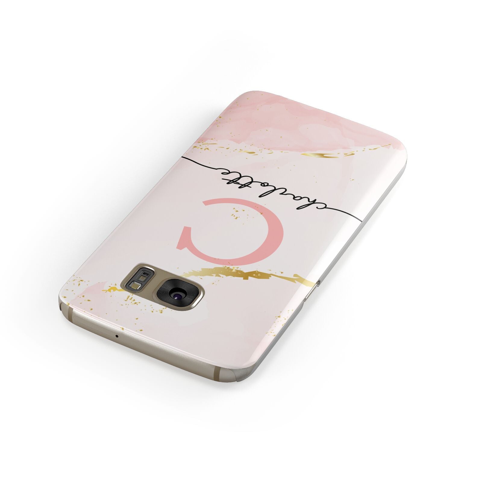 Initial Pink Gold Watercolour Custom Marble Samsung Galaxy Case Front Close Up