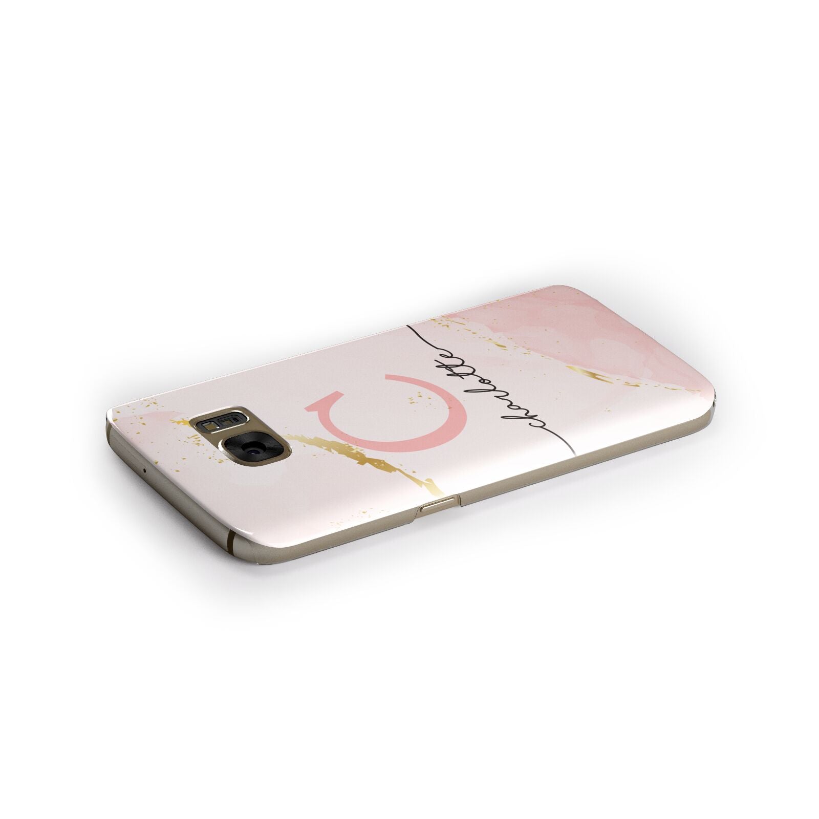 Initial Pink Gold Watercolour Custom Marble Samsung Galaxy Case Side Close Up