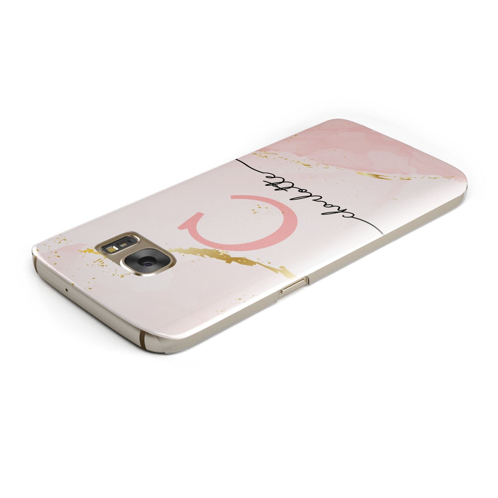 Initial Pink Gold Watercolour Custom Marble Samsung Galaxy Case Top Cutout