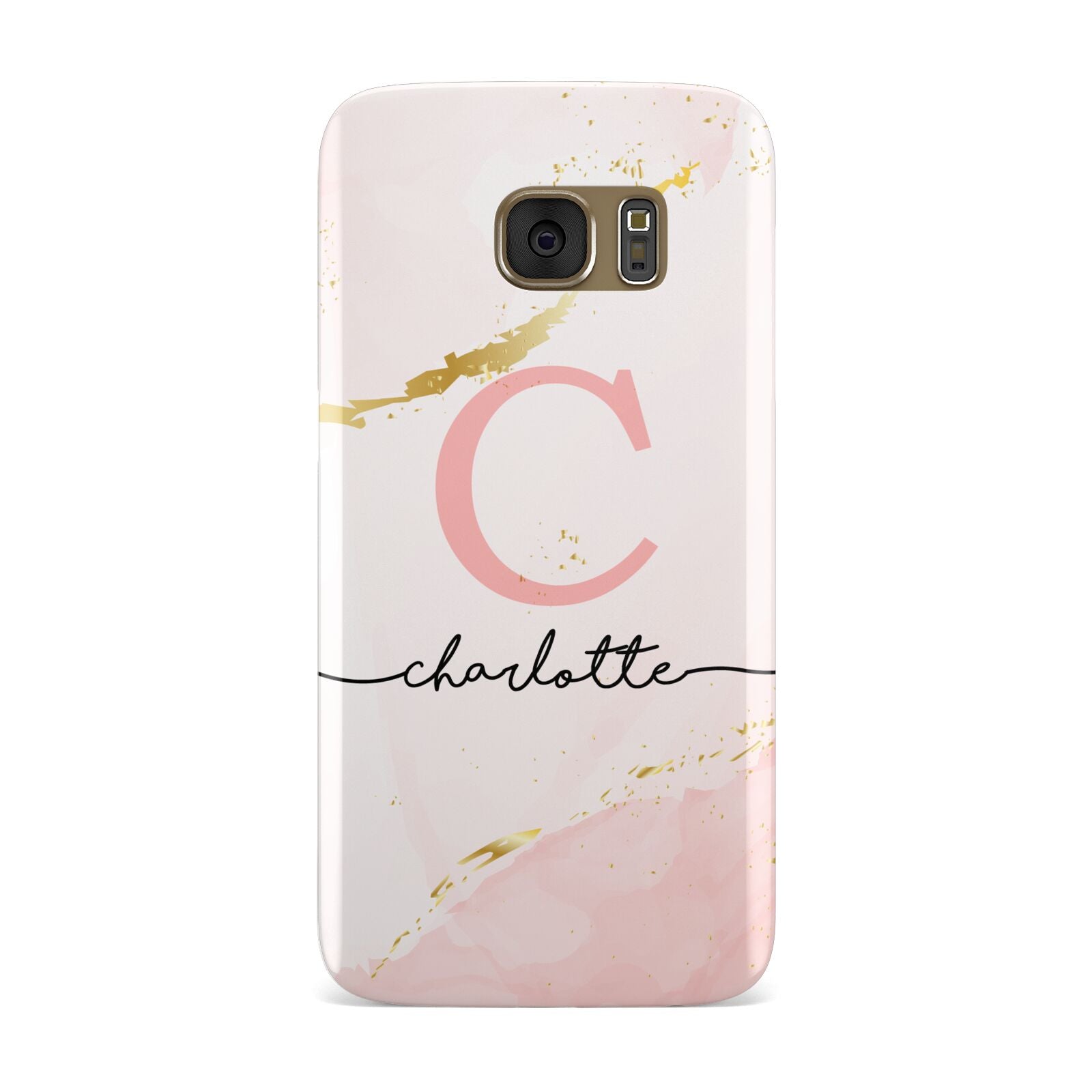 Initial Pink Gold Watercolour Custom Marble Samsung Galaxy Case