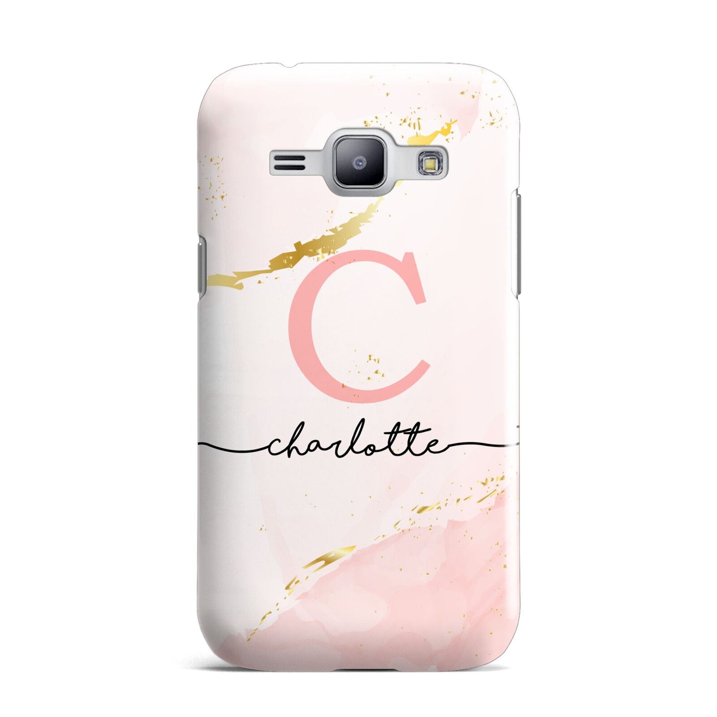 Initial Pink Gold Watercolour Custom Marble Samsung Galaxy J1 2015 Case