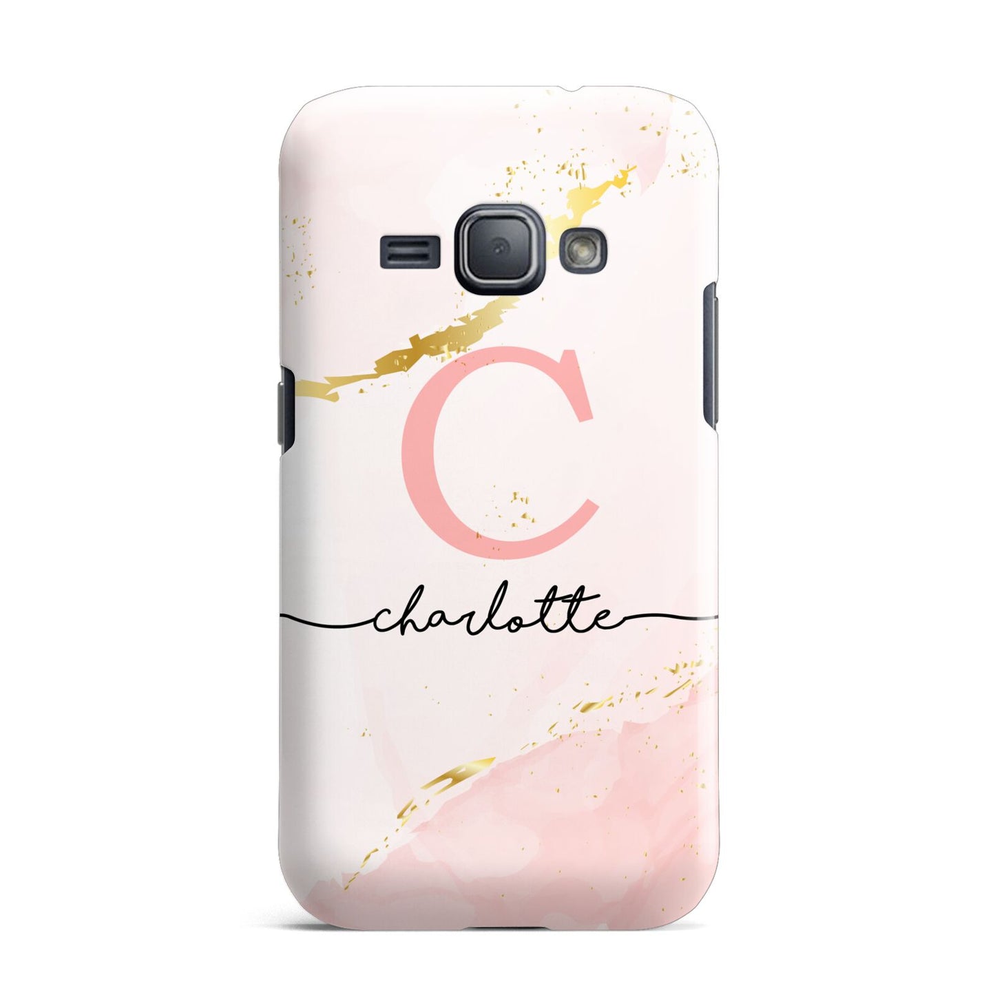 Initial Pink Gold Watercolour Custom Marble Samsung Galaxy J1 2016 Case