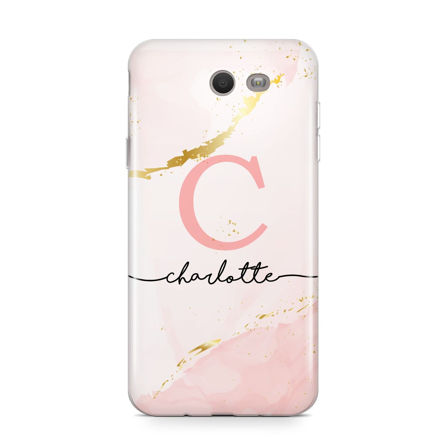 Initial Pink Gold Watercolour Custom Marble Samsung Galaxy J7 2017 Case