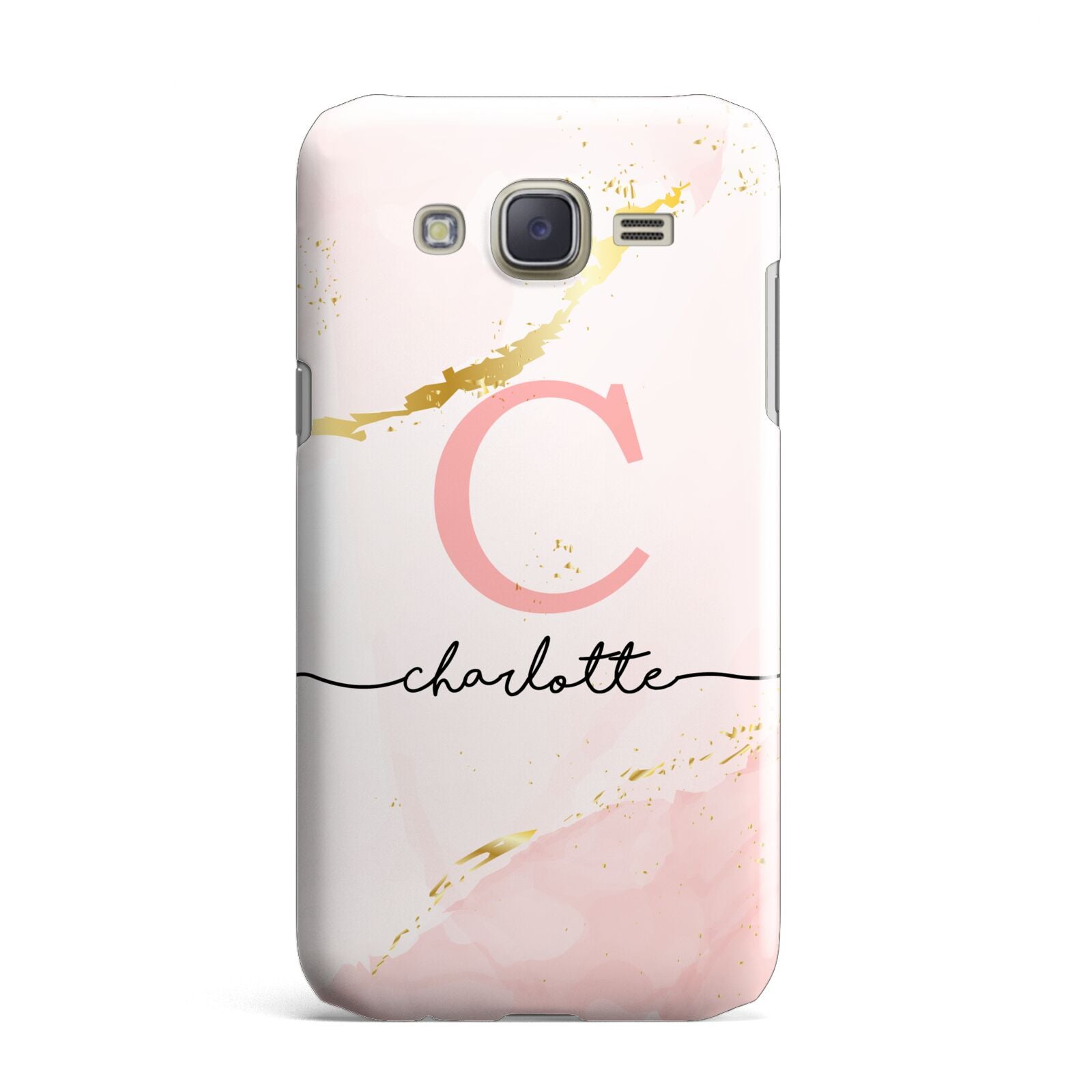 Initial Pink Gold Watercolour Custom Marble Samsung Galaxy J7 Case