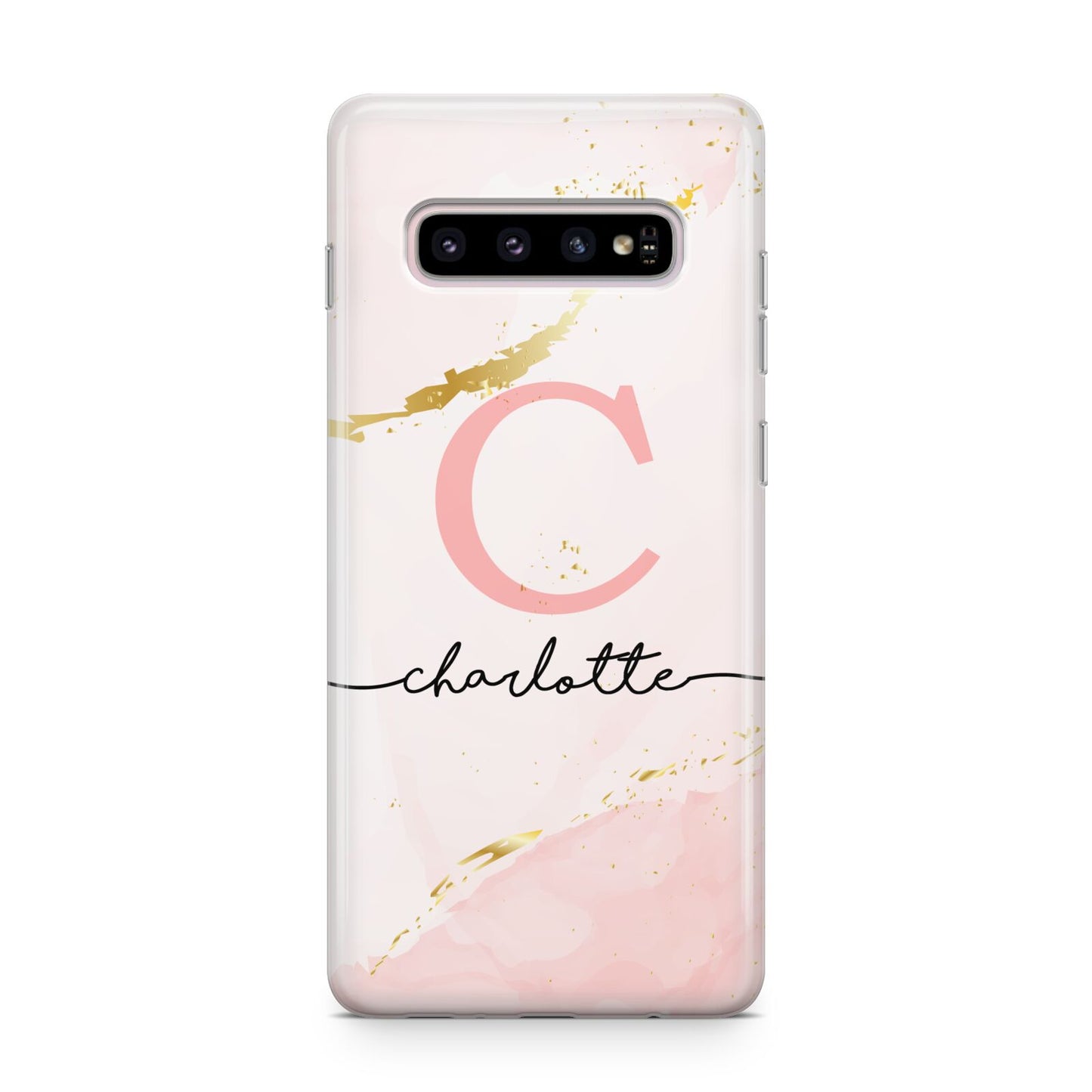 Initial Pink Gold Watercolour Custom Marble Samsung Galaxy S10 Plus Case