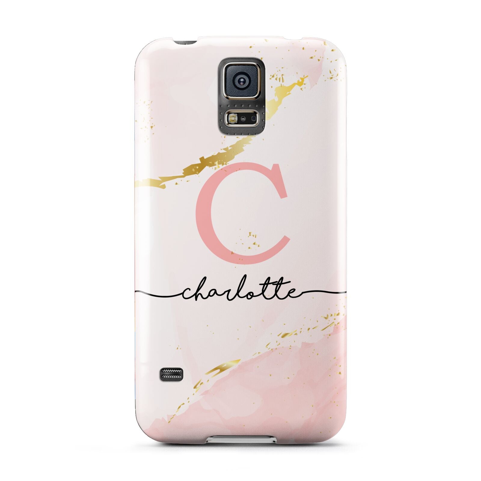 Initial Pink Gold Watercolour Custom Marble Samsung Galaxy S5 Case