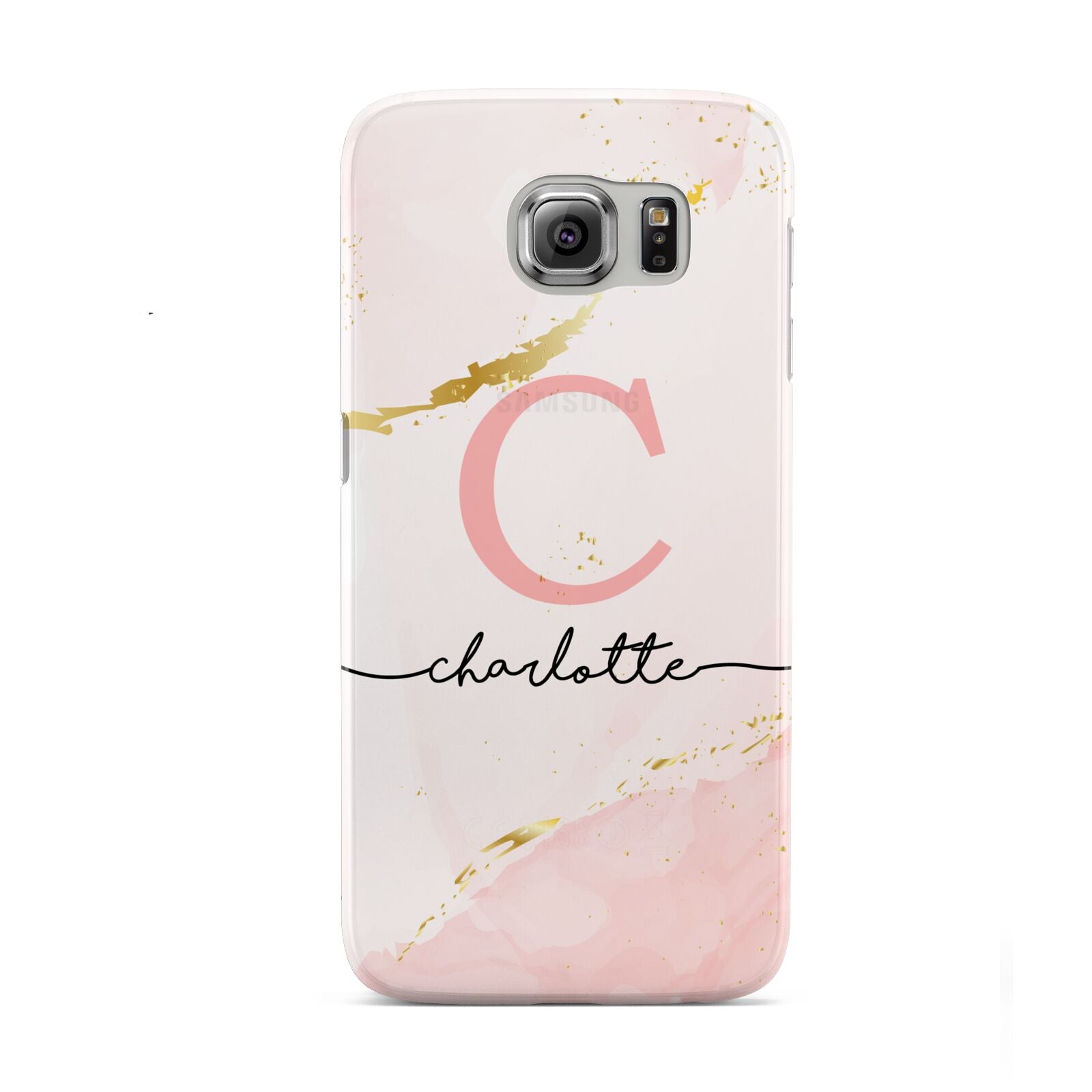 Initial Pink Gold Watercolour Custom Marble Samsung Galaxy S6 Case