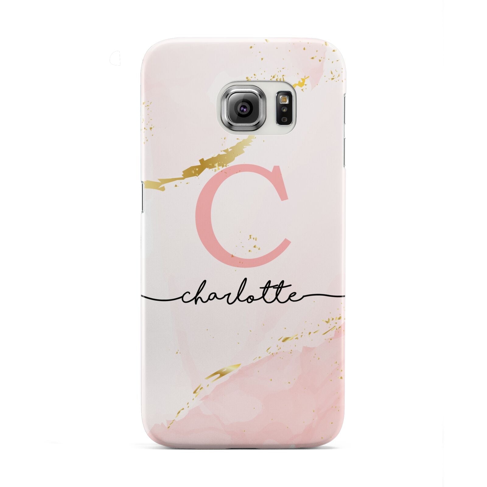 Initial Pink Gold Watercolour Custom Marble Samsung Galaxy S6 Edge Case