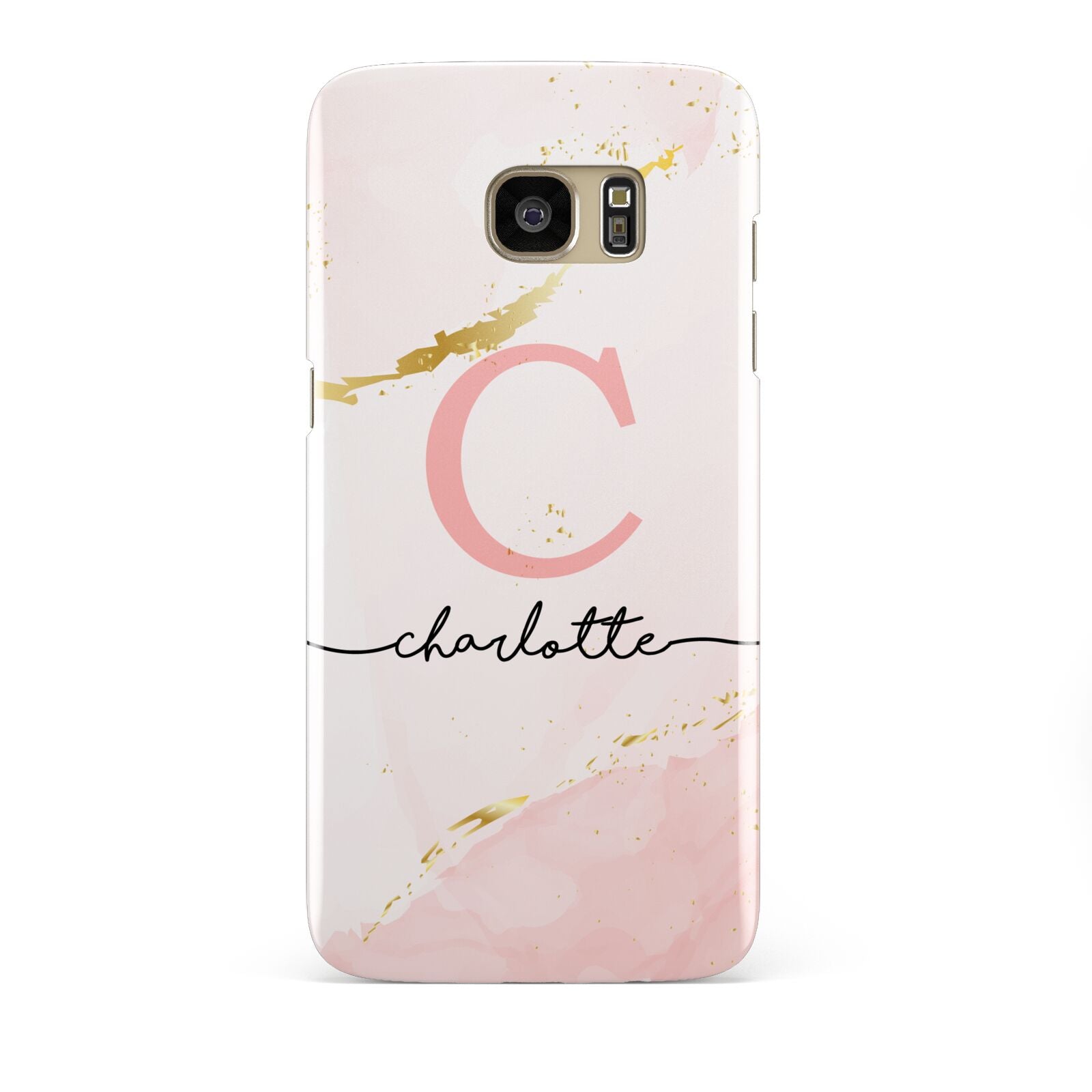 Initial Pink Gold Watercolour Custom Marble Samsung Galaxy S7 Edge Case