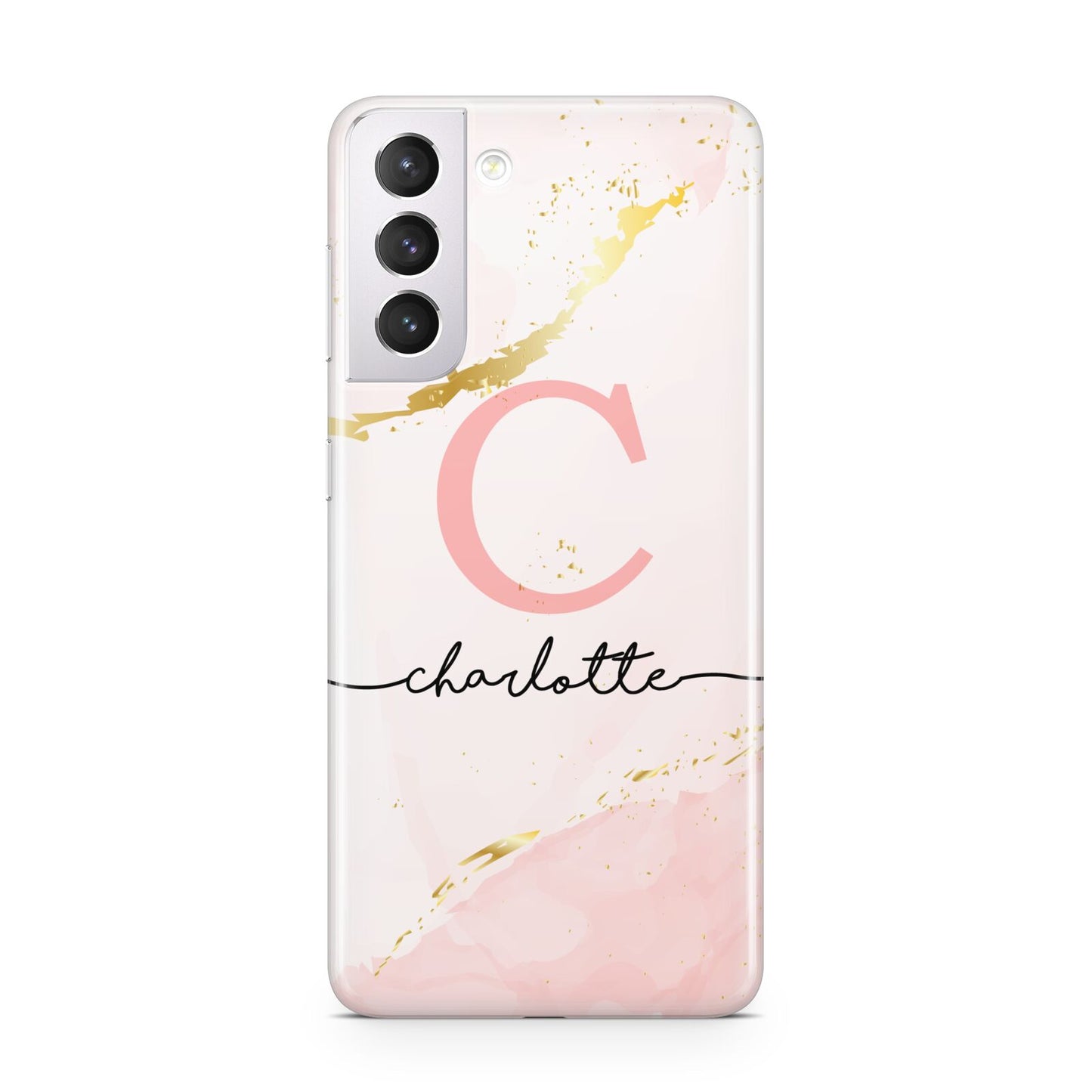 Initial Pink Gold Watercolour Custom Marble Samsung S21 Case