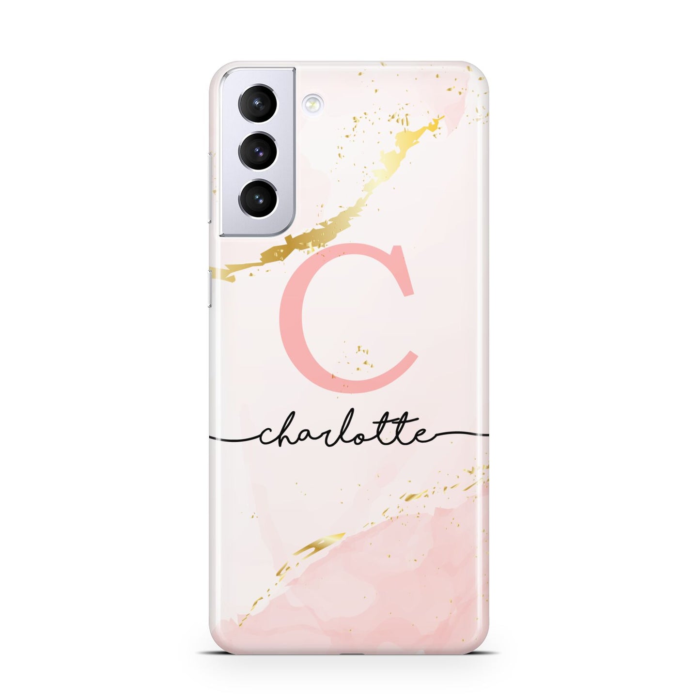 Initial Pink Gold Watercolour Custom Marble Samsung S21 Plus Case