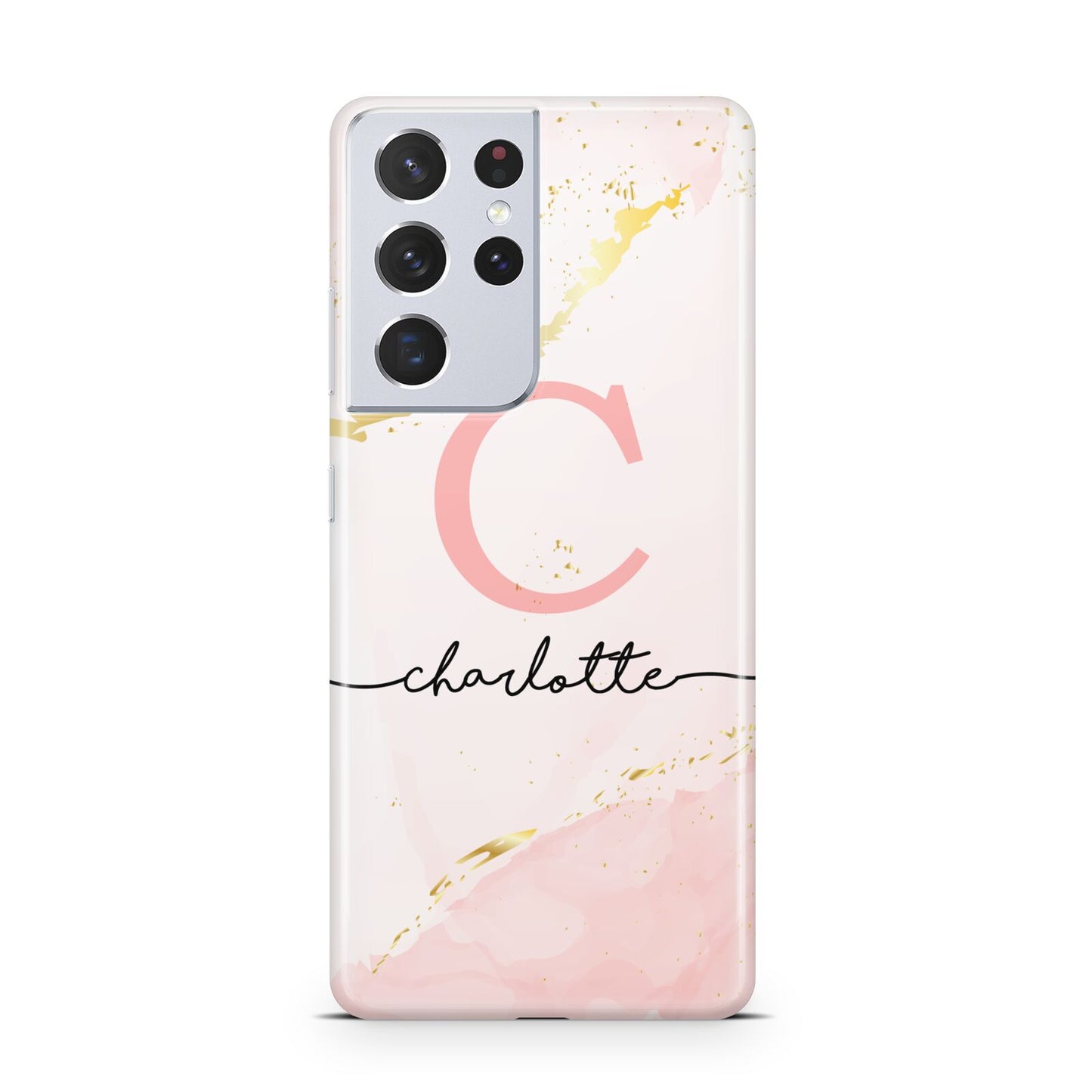 Initial Pink Gold Watercolour Custom Marble Samsung S21 Ultra Case