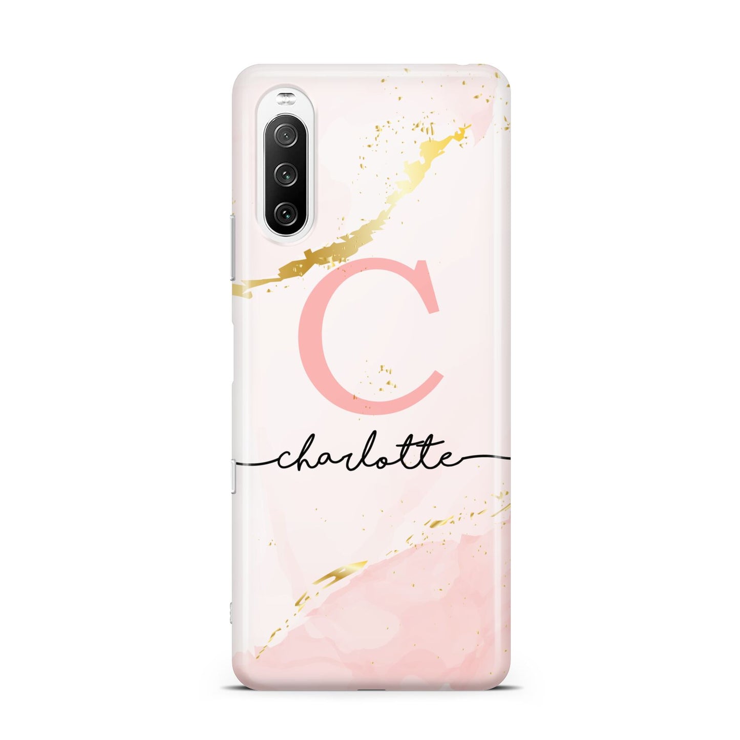 Initial Pink Gold Watercolour Custom Marble Sony Xperia 10 III Case