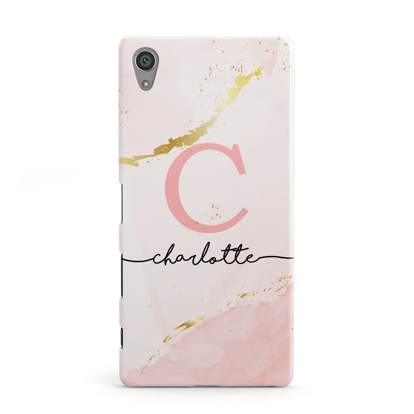 Initial Pink Gold Watercolour Custom Marble Sony Xperia Case