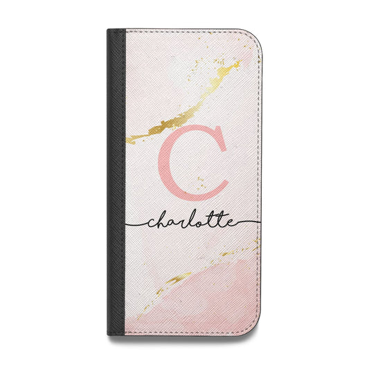 Initial Pink Gold Watercolour Custom Marble Vegan Leather Flip iPhone Case