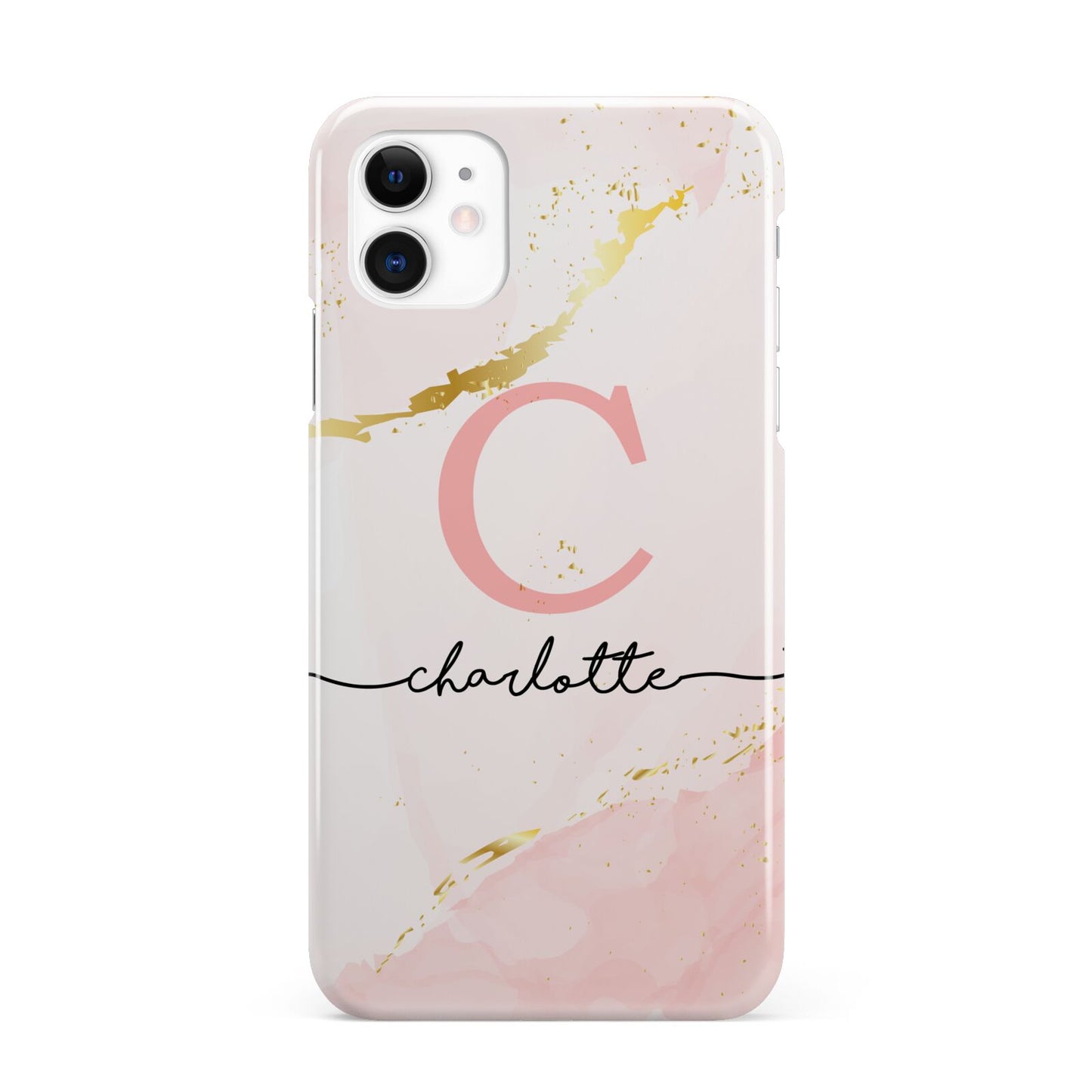 Initial Pink Gold Watercolour Custom Marble iPhone 11 3D Snap Case