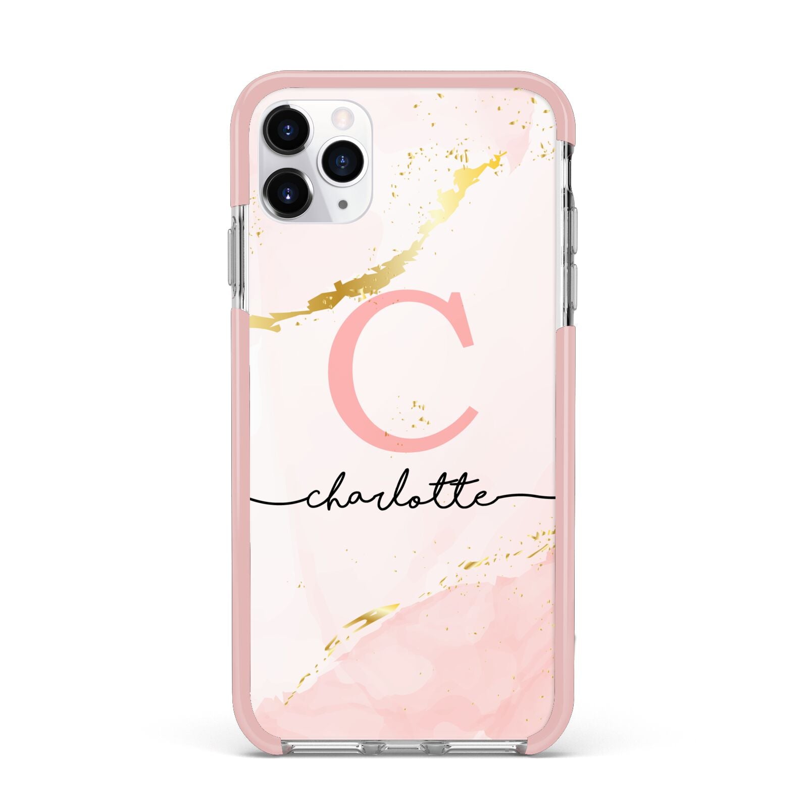 Initial Pink Gold Watercolour Custom Marble iPhone 11 Pro Max Impact Pink Edge Case