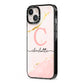 Initial Pink Gold Watercolour Custom Marble iPhone 13 Black Impact Case Side Angle on Silver phone