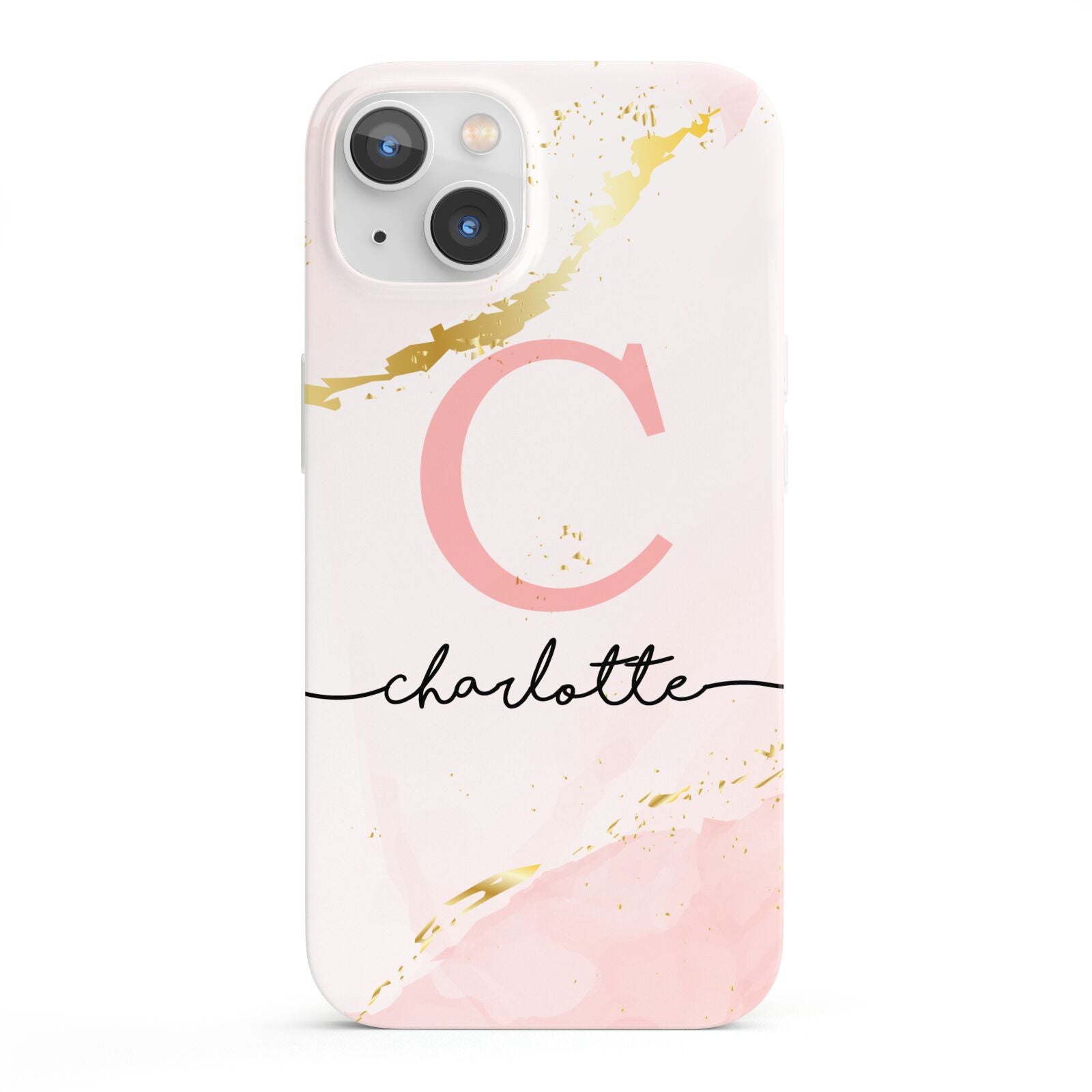 Initial Pink Gold Watercolour Custom Marble iPhone 13 Full Wrap 3D Snap Case