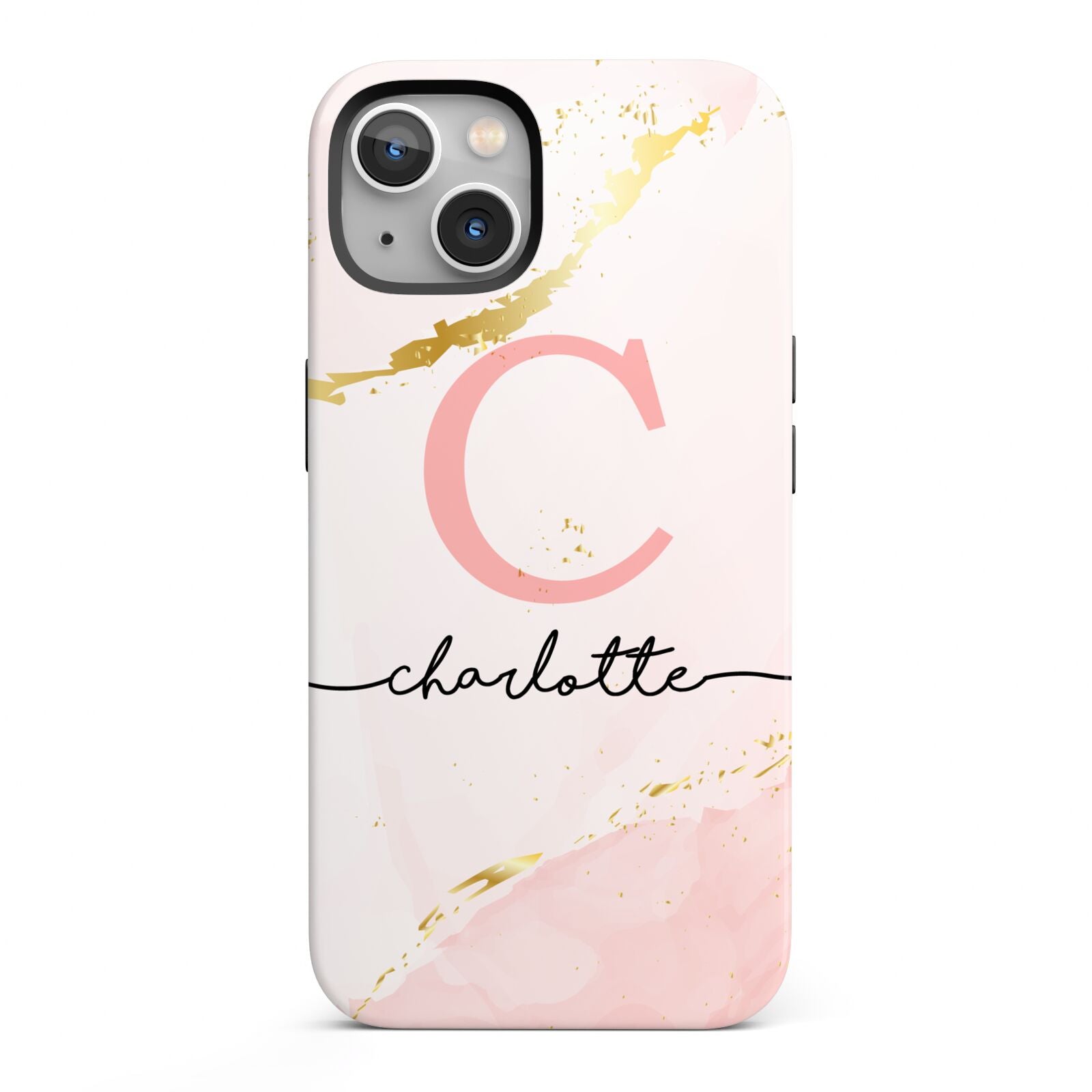 Initial Pink Gold Watercolour Custom Marble iPhone 13 Full Wrap 3D Tough Case