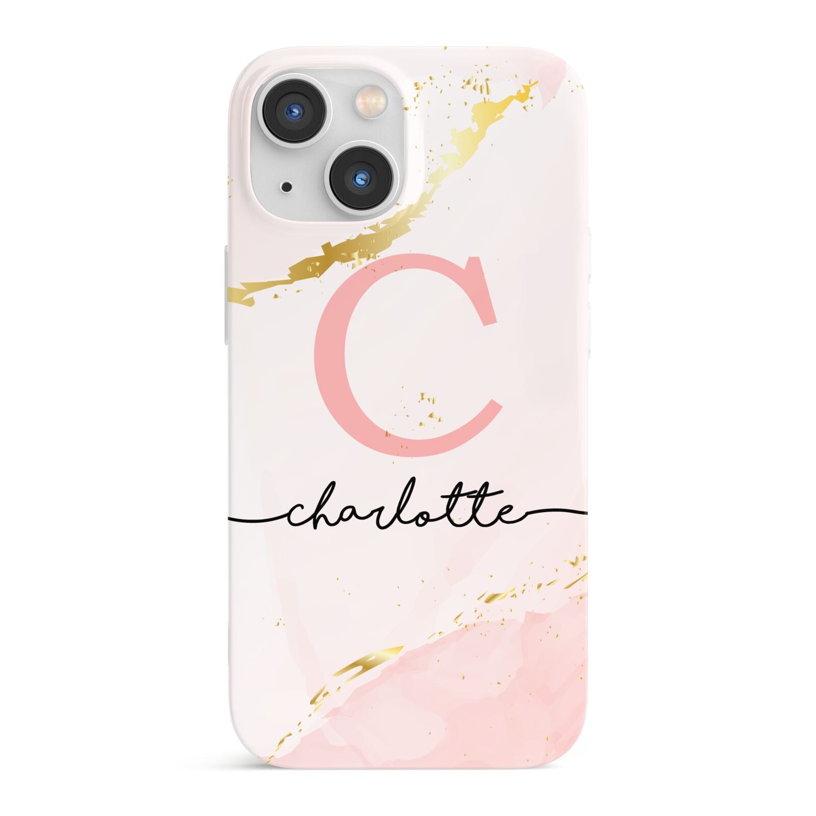 Initial Pink Gold Watercolour Custom Marble iPhone 13 Mini Full Wrap 3D Snap Case