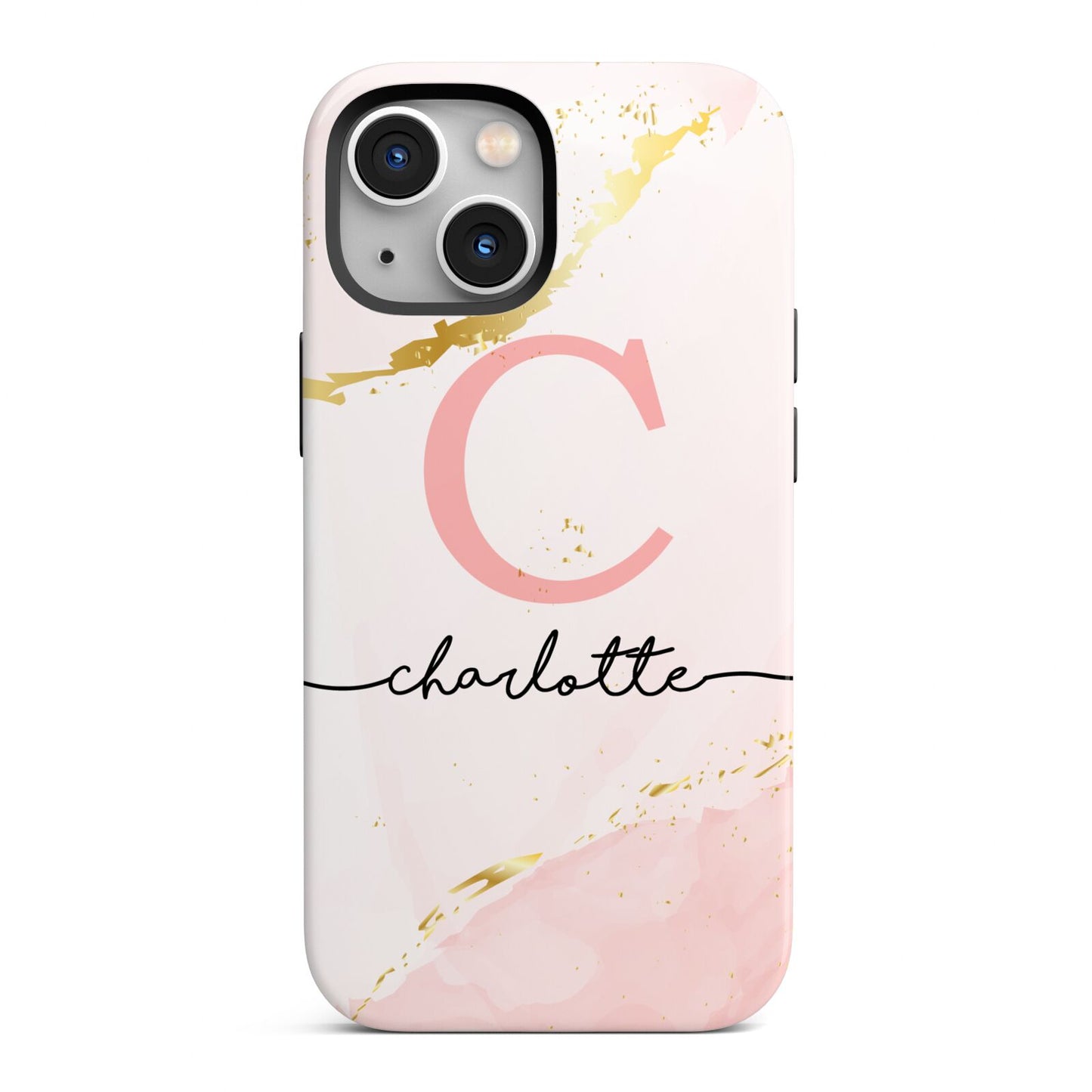 Initial Pink Gold Watercolour Custom Marble iPhone 13 Mini Full Wrap 3D Tough Case