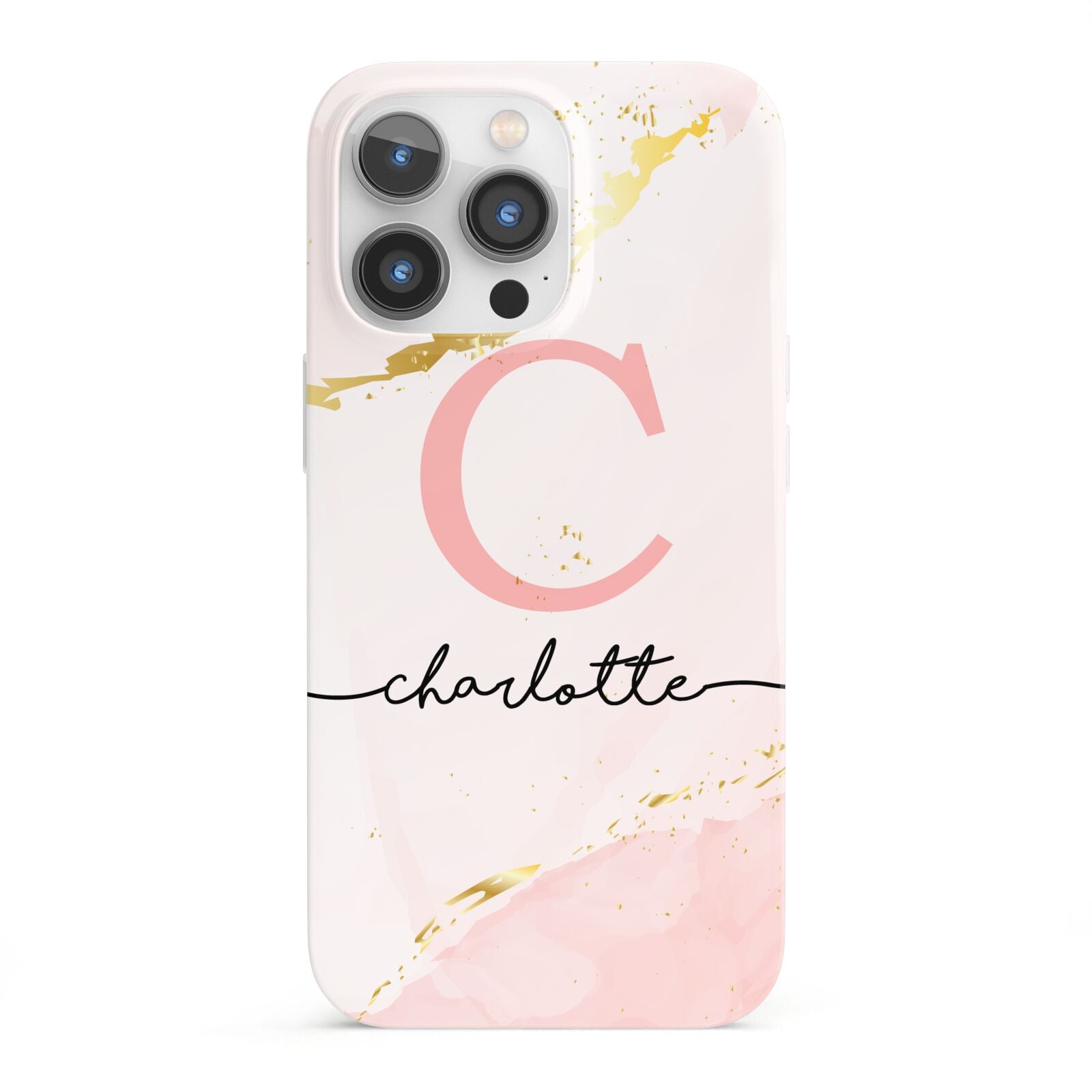 Initial Pink Gold Watercolour Custom Marble iPhone 13 Pro Full Wrap 3D Snap Case