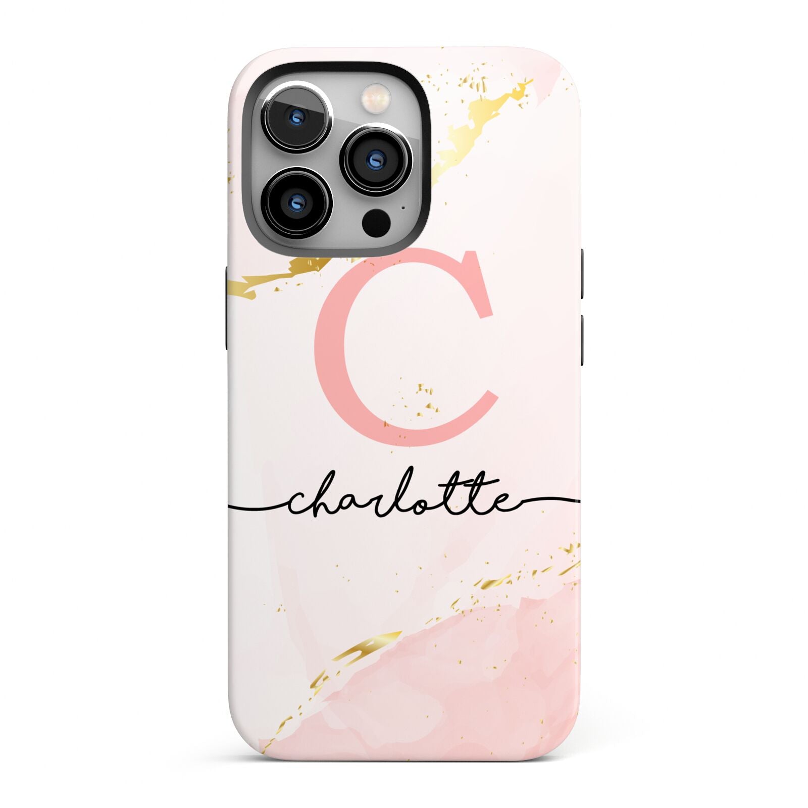 Initial Pink Gold Watercolour Custom Marble iPhone 13 Pro Full Wrap 3D Tough Case