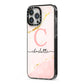 Initial Pink Gold Watercolour Custom Marble iPhone 13 Pro Max Black Impact Case Side Angle on Silver phone