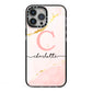 Initial Pink Gold Watercolour Custom Marble iPhone 13 Pro Max Black Impact Case on Silver phone